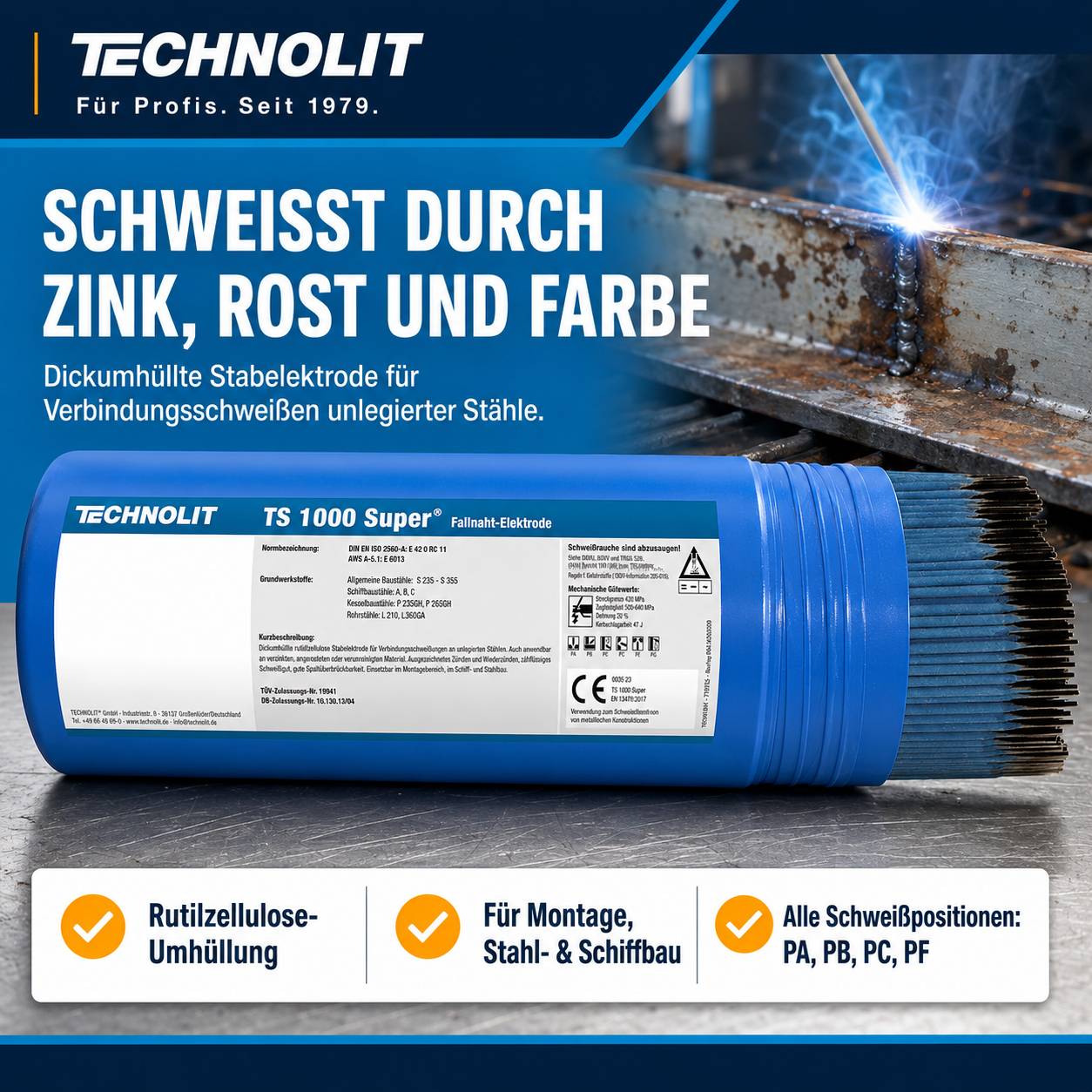 TECHNOLIT TS 1000 Super Fallnaht-Universal-Elektrode - Größe:2 kg 3.25 mm