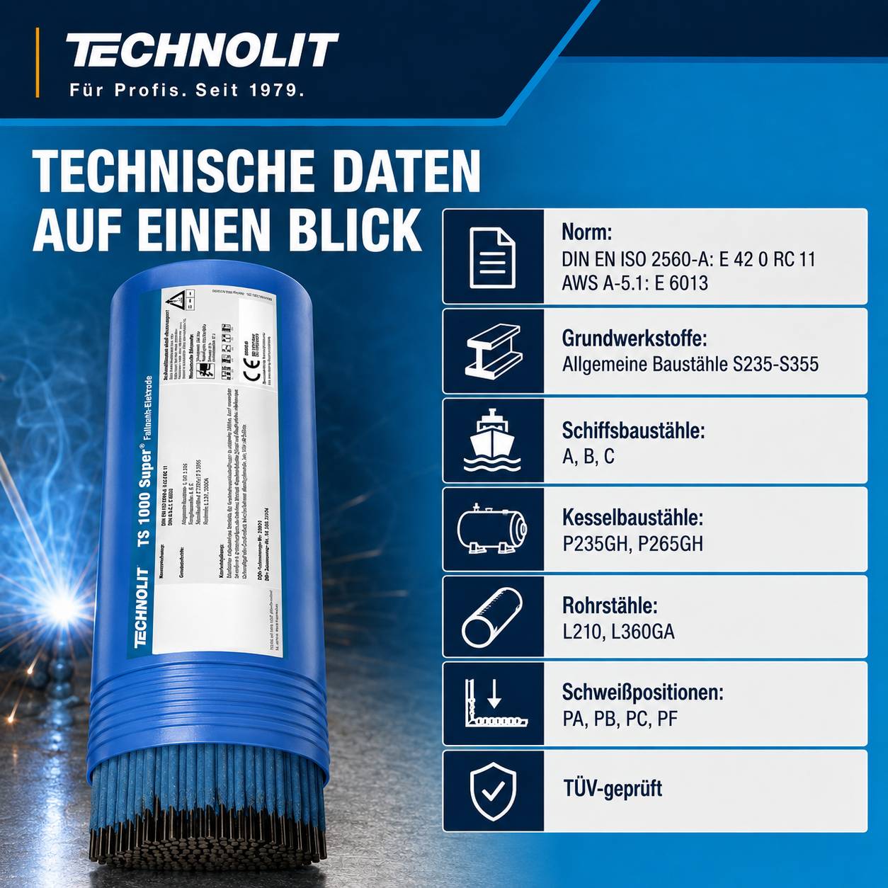 TECHNOLIT TS 1000 Super Fallnaht-Universal-Elektrode - Größe:2 kg 3.25 mm