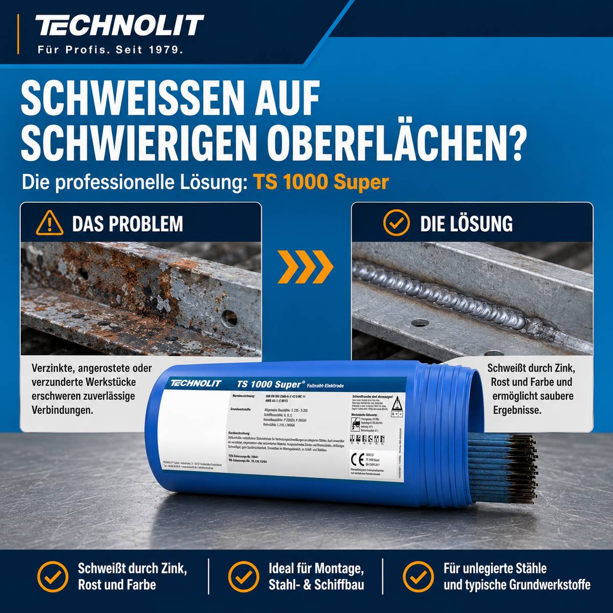 TECHNOLIT TS 1000 Super Fallnaht-Universal-Elektrode - Größe:2.0 x 300 mm