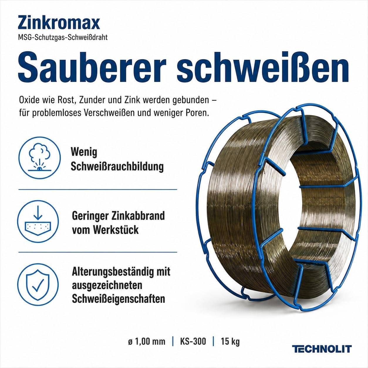 TECHNOLIT Zinkromax MSG Schweißdraht 15 kg - Größe:1.0 mm