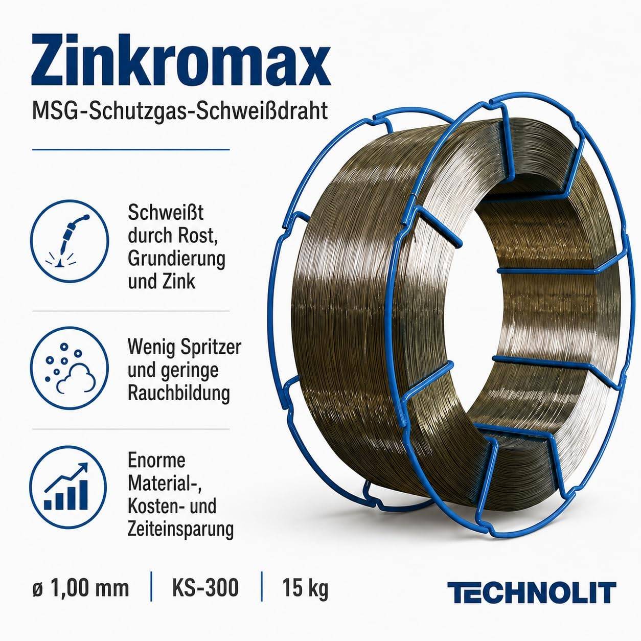 TECHNOLIT Zinkromax MSG Schweißdraht 15 kg - Größe:1.0 mm