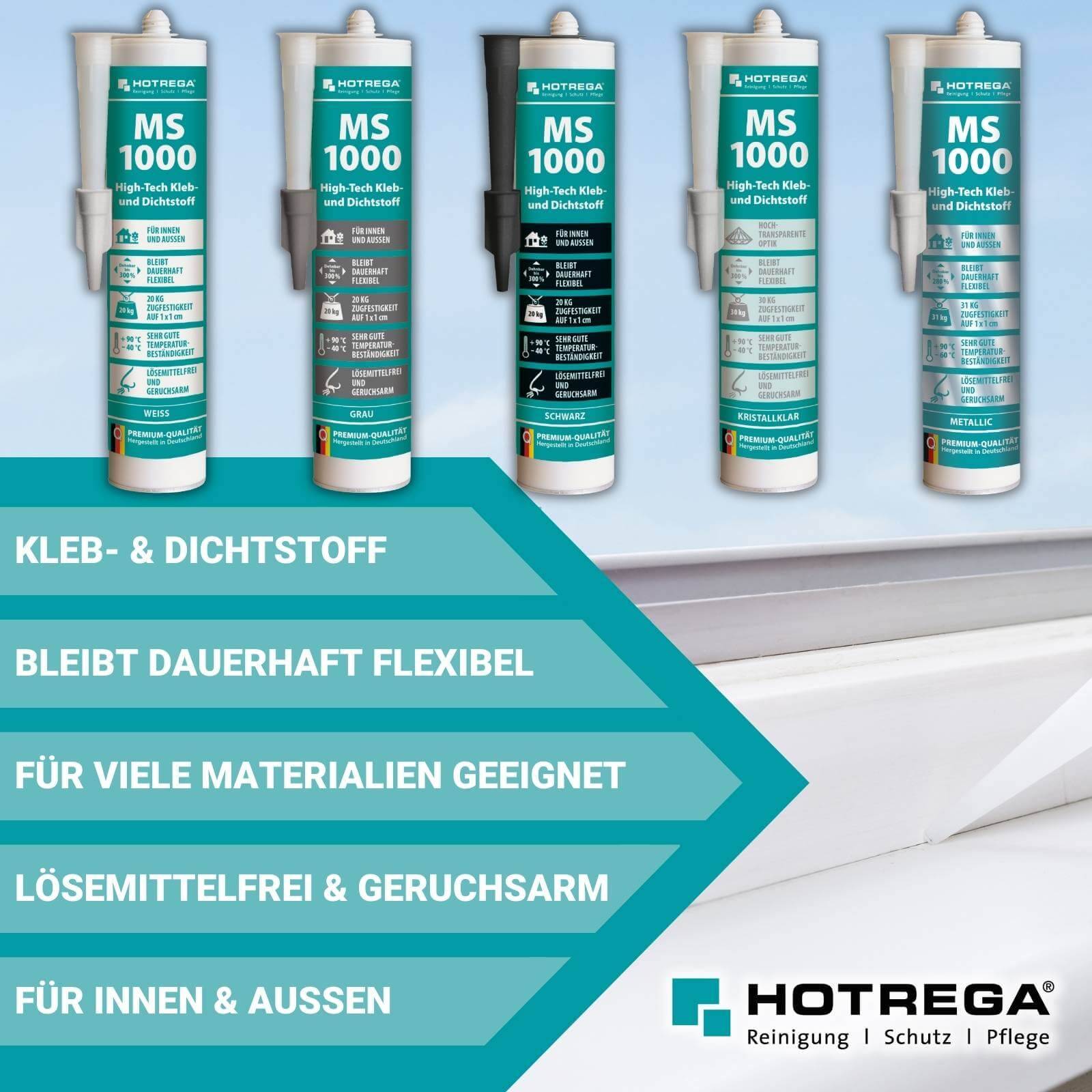 HOTREGA High Tech Klebstoff & Dichtstoff MS 1000 3 Stück - Farbe:weiß