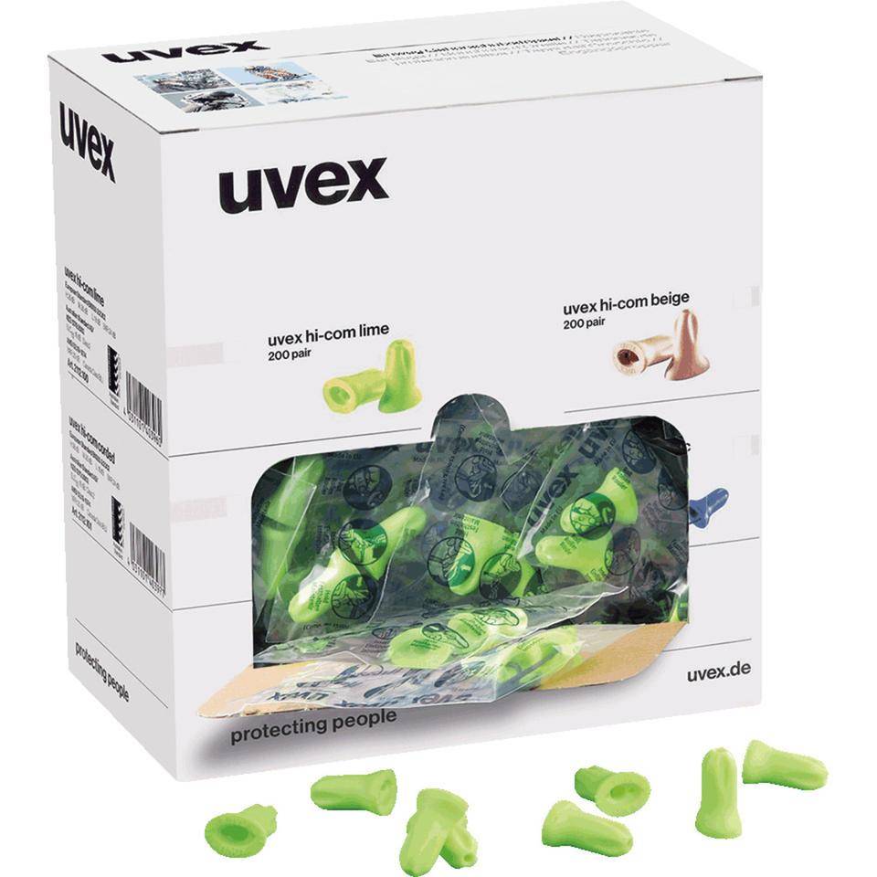 uvex Gehörschutzstöpsel hi-com, o. Kordel, Kat.III, PU-Schaumstoff, lime, 200 Paar/VE