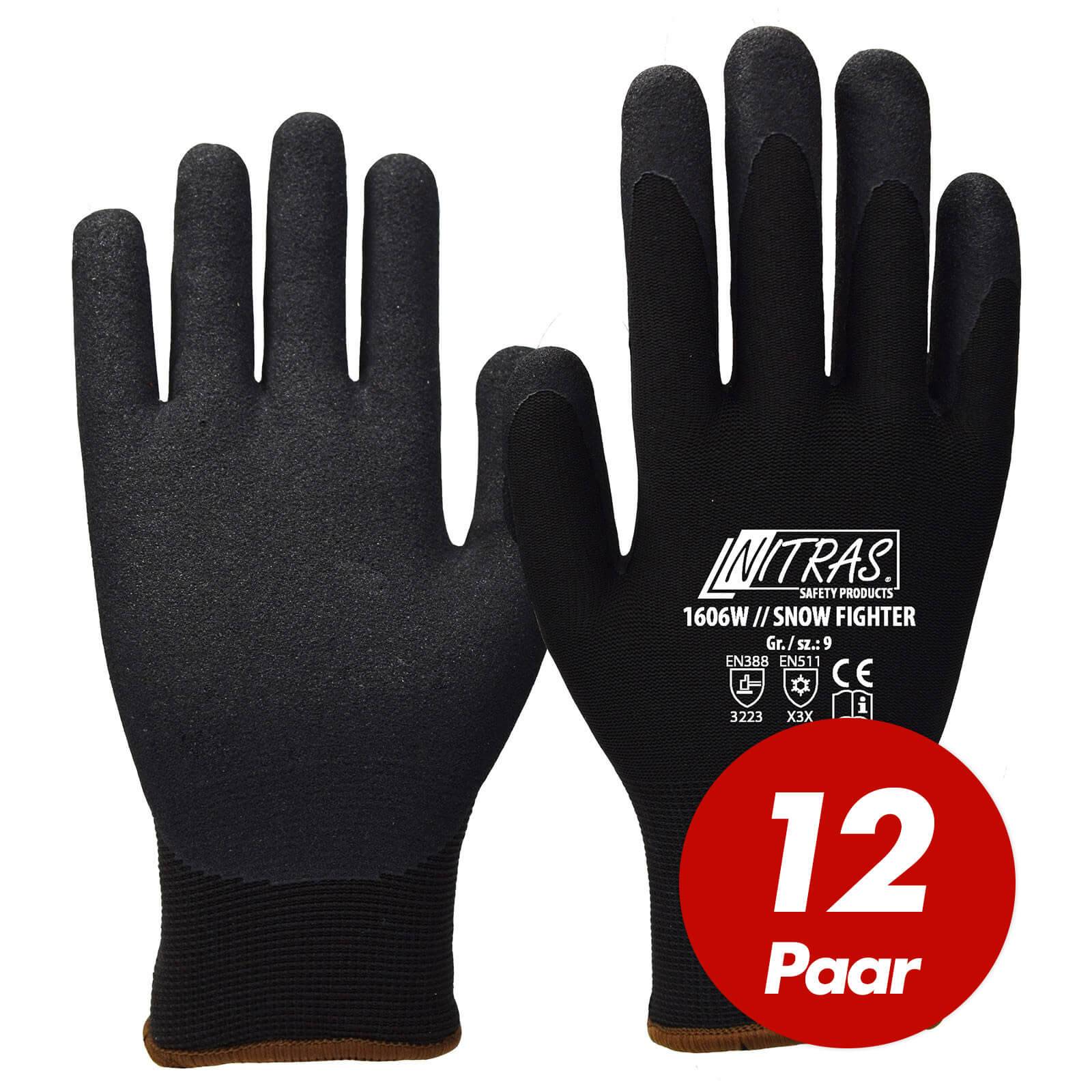 NITRAS Snow Fighter Winterhandschuhe 1606W, gesandete Nitrilbeschichtung - 12 Paar - Größe:9