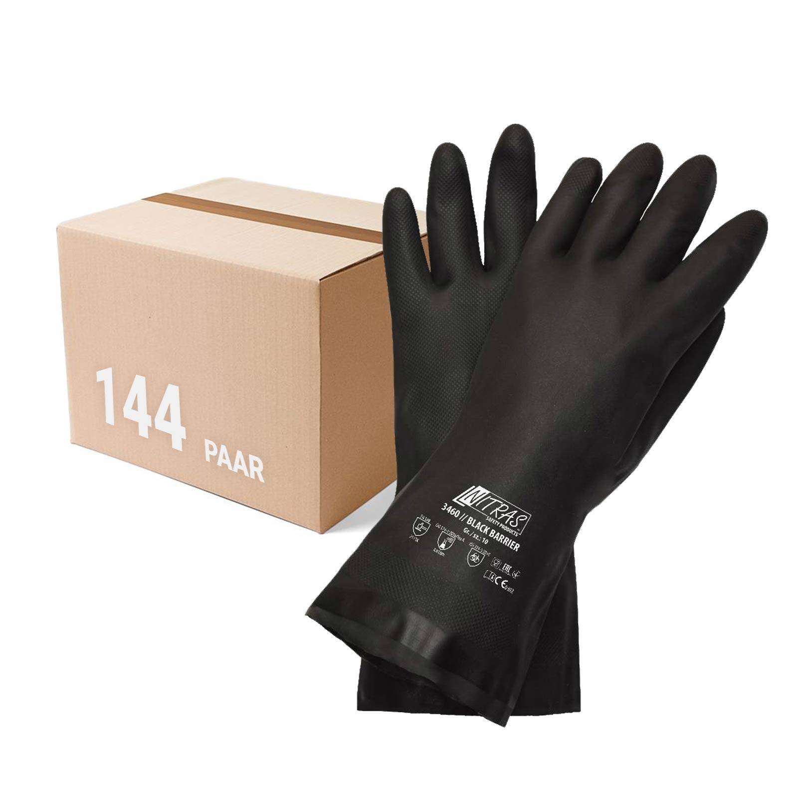 NITRAS Chemikalienschutzhandschuhe Chloroprene 3460 Black Barrier - 144 Paar - Größe:10