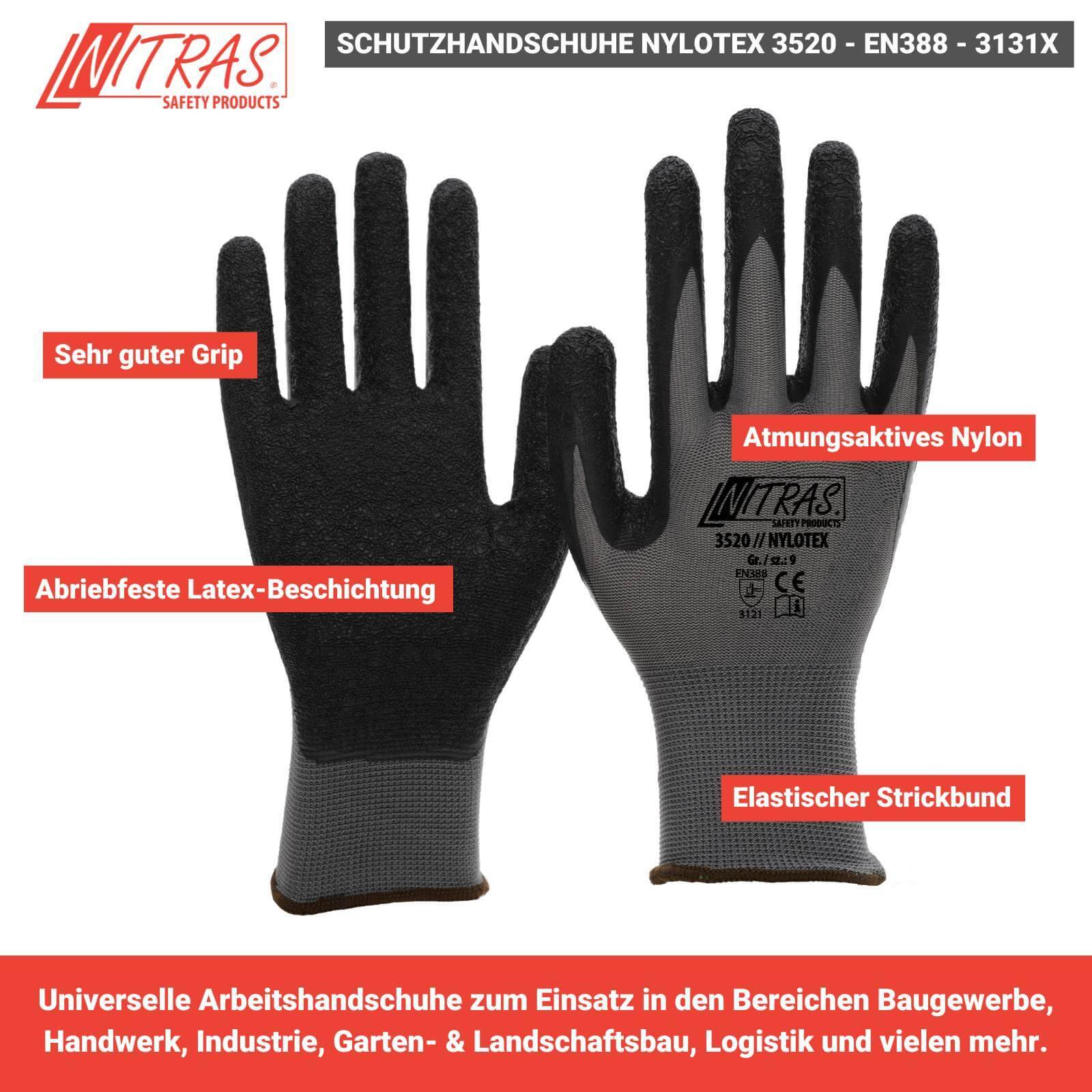 NITRAS Arbeitshandschuhe Nylotex 3520 - 60 Paar - Größe:10
