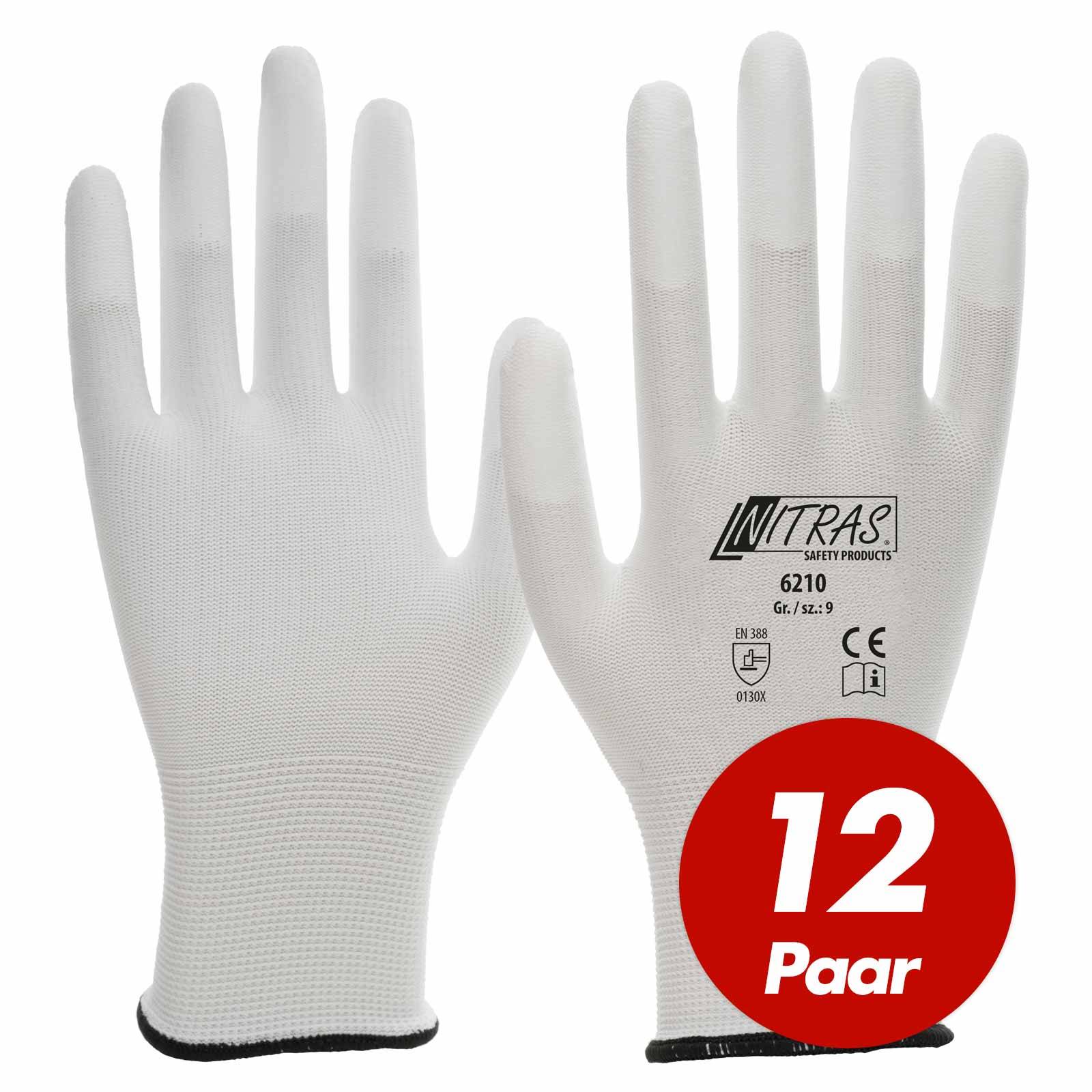 NITRAS Nylon-Handschuhe 6210 PU-Fingerkuppenbeschichtung - 12 Paar - Größe:8