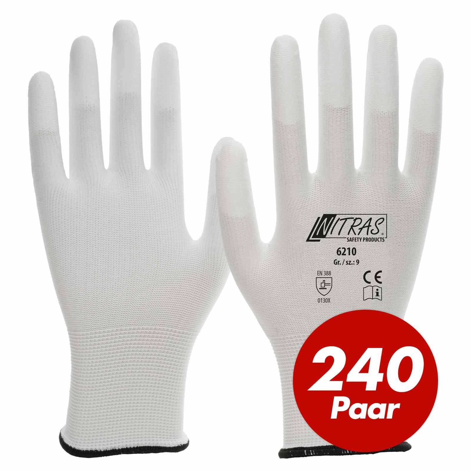 NITRAS Nylon-Handschuhe 6210 PU-Fingerkuppenbeschichtung - 240 Paar - Größe:9