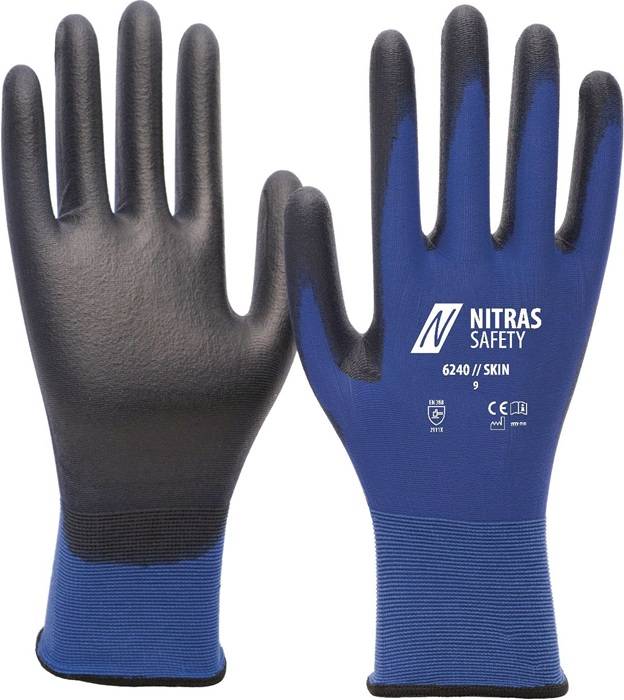 Handschuhe Skin Gr.9 blau/schwarz EN 388 PSA II NITRAS