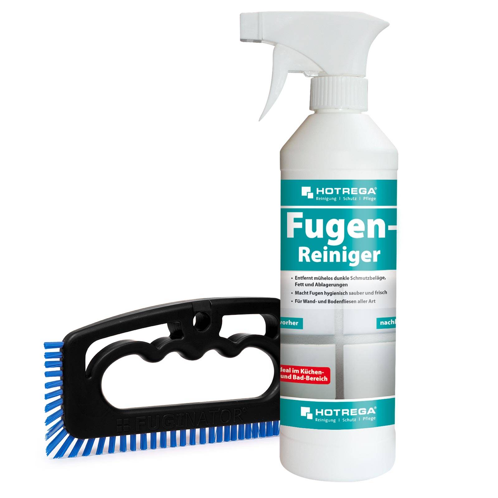 HOTREGA Fugenreiniger 500 ml + Fugenbürste Fuginator "Master" Set