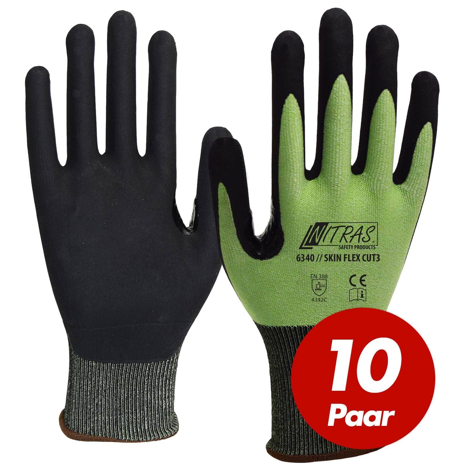 NITRAS Schnittschutzhandschuh Skin Flex 6340 CUT 3 - VPE 10 Paar - Größe:11