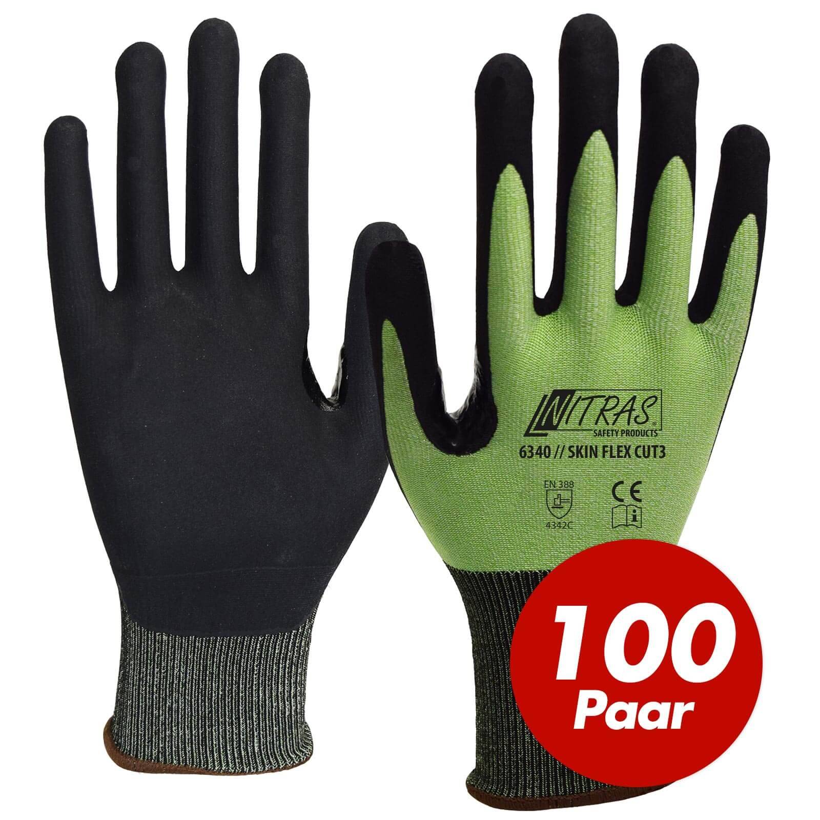 NITRAS Schnittschutzhandschuh Skin Flex 6340 CUT 3 - VPE 100 Paar - Größe:11
