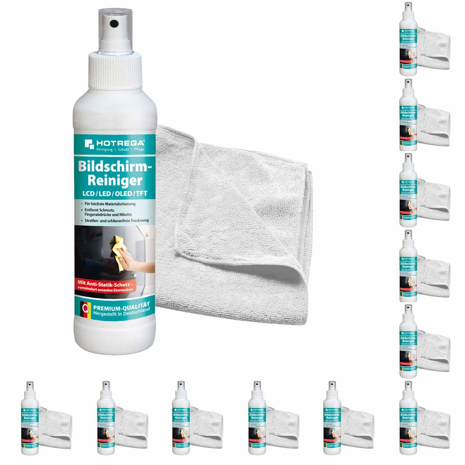 HOTREGA Bildschirmreiniger LCD/Plasma & TFT 250 ml, Microfasertuch SET - 12 Stück