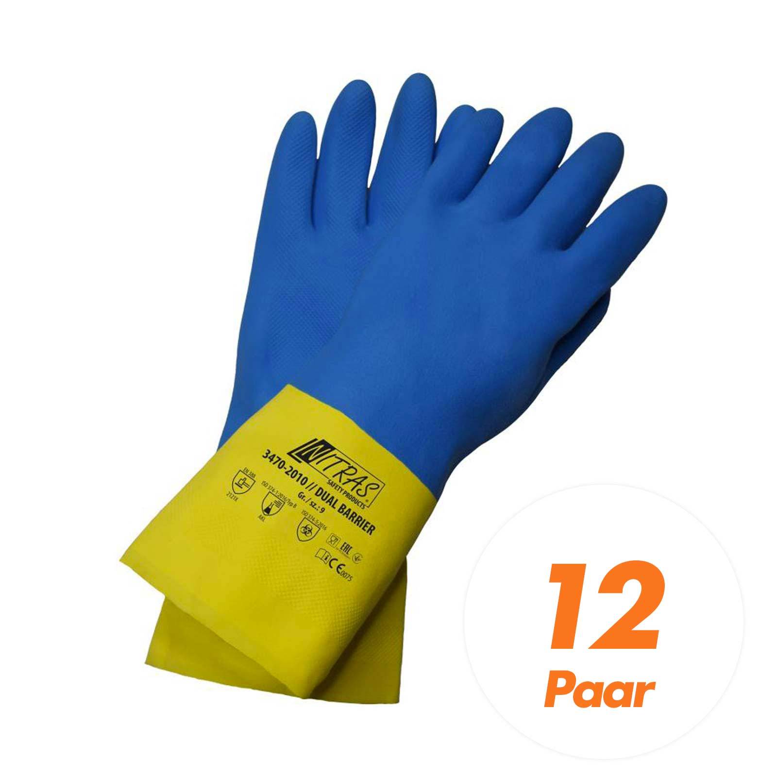 NITRAS Dual Barrier Chemikalienschutzhandschuhe 3470 - 12 Paar - Größe:9
