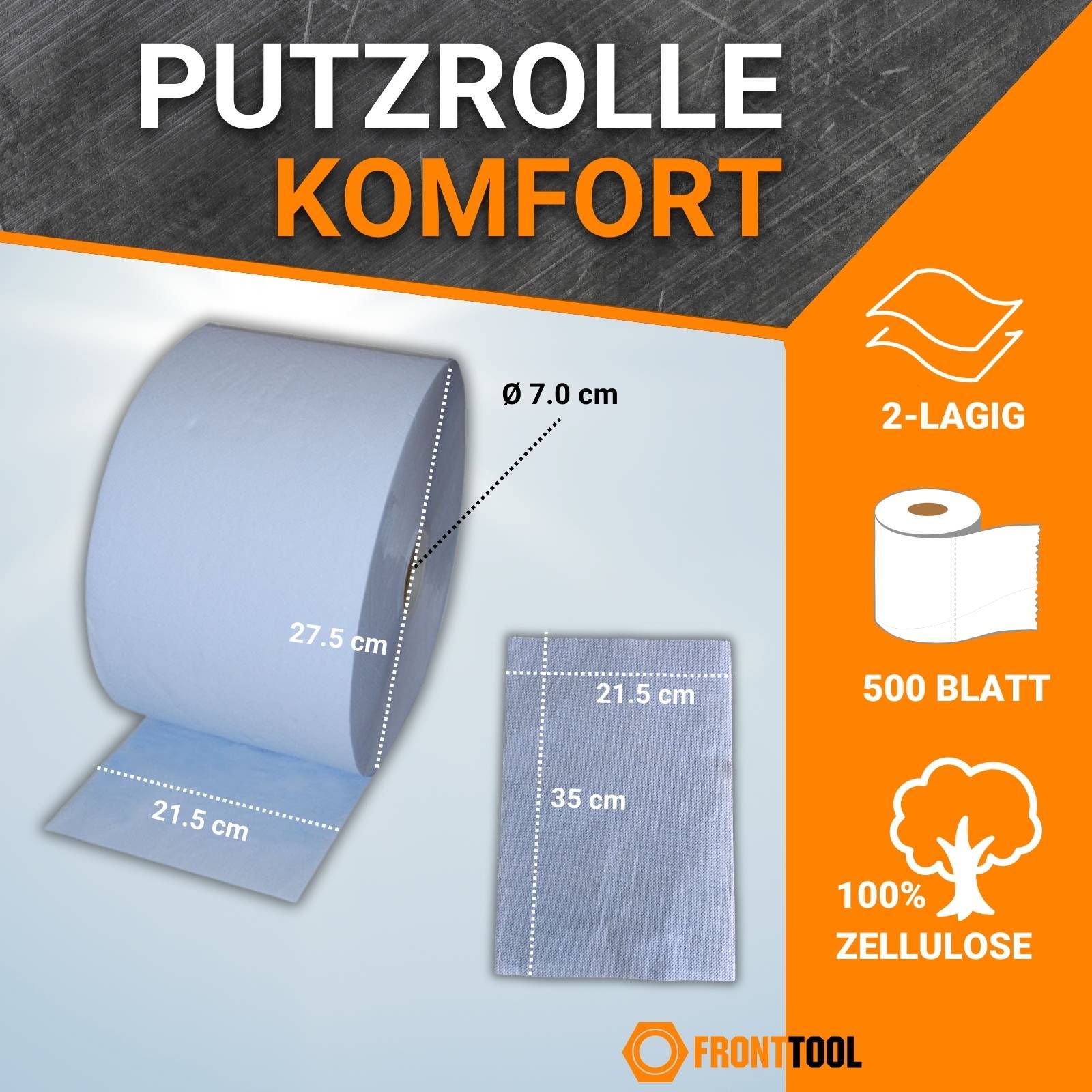 FRONTTOOL Papierrolle Komfort 2-lagig 2x 500 Blatt