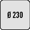 Ein quadratisches Etikett zeigt die Zahl ‚Ø 230' in fetter schwarzer Schrift auf einem hellgrauen Hintergrund.