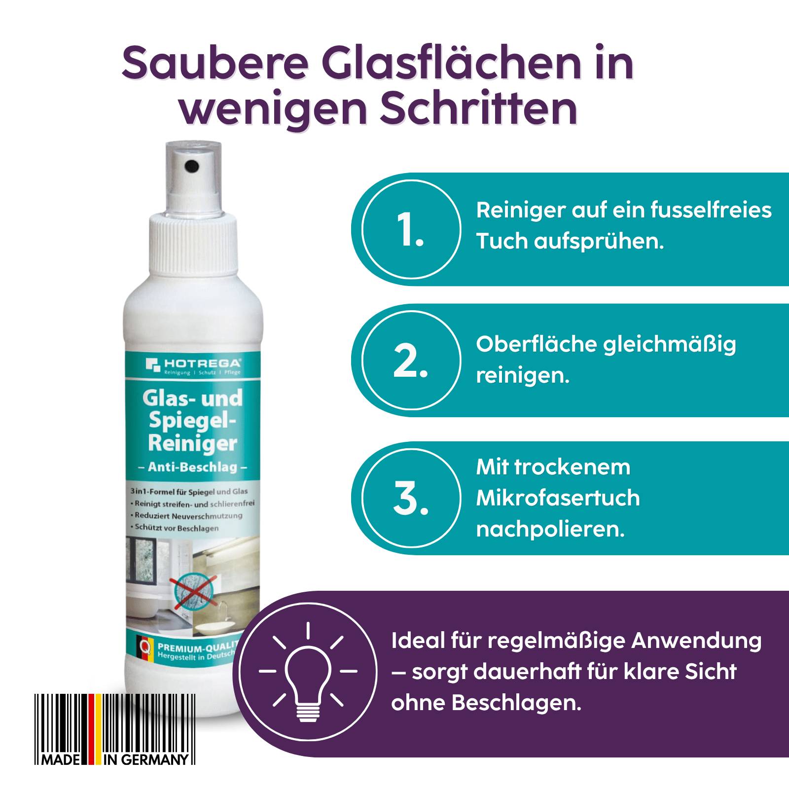 HOTREGA Glas- und Spiegel-Reiniger Anti-Beschlag 250ml