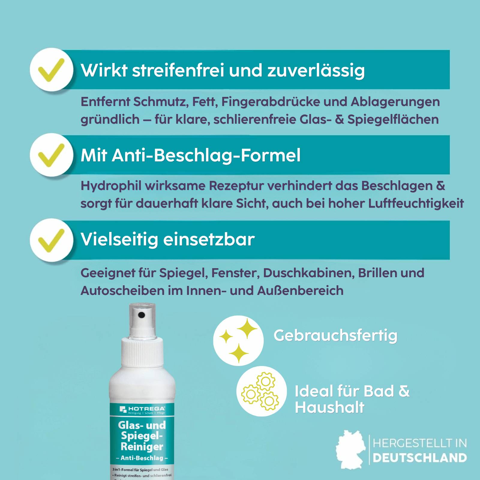 HOTREGA Glas- und Spiegel-Reiniger Anti-Beschlag 250ml