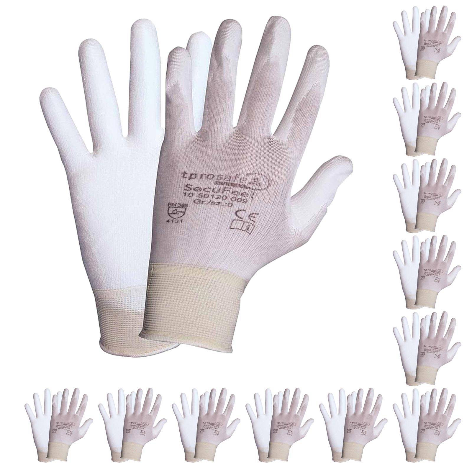tprosafe SecuFeel white PU-Arbeitshandschuhe 12 Paar - Größe:8