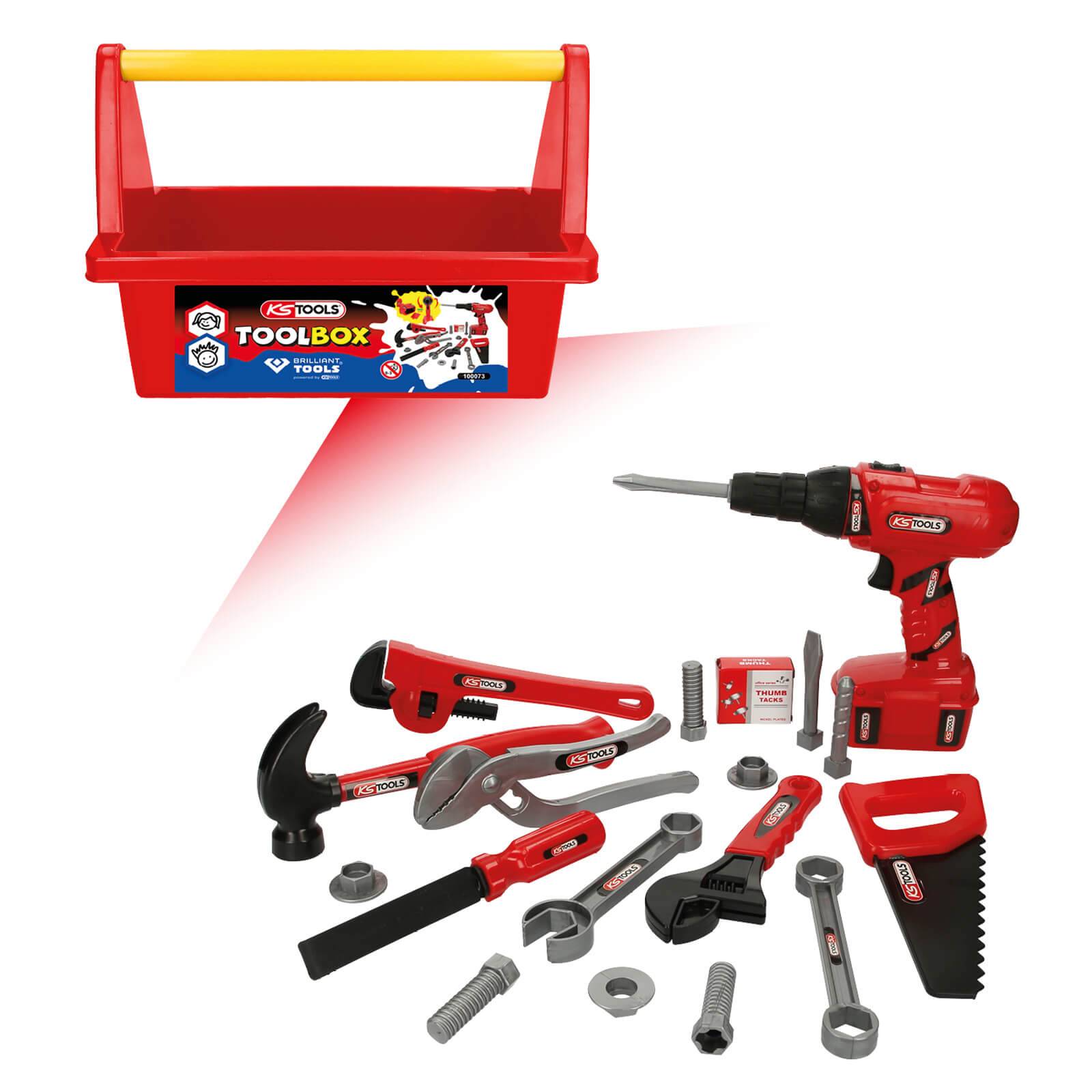KS-Tools Werkzeug-Box für Kinder 100073 - Hammer, Bohrer, Spielzeug - 19-teilig