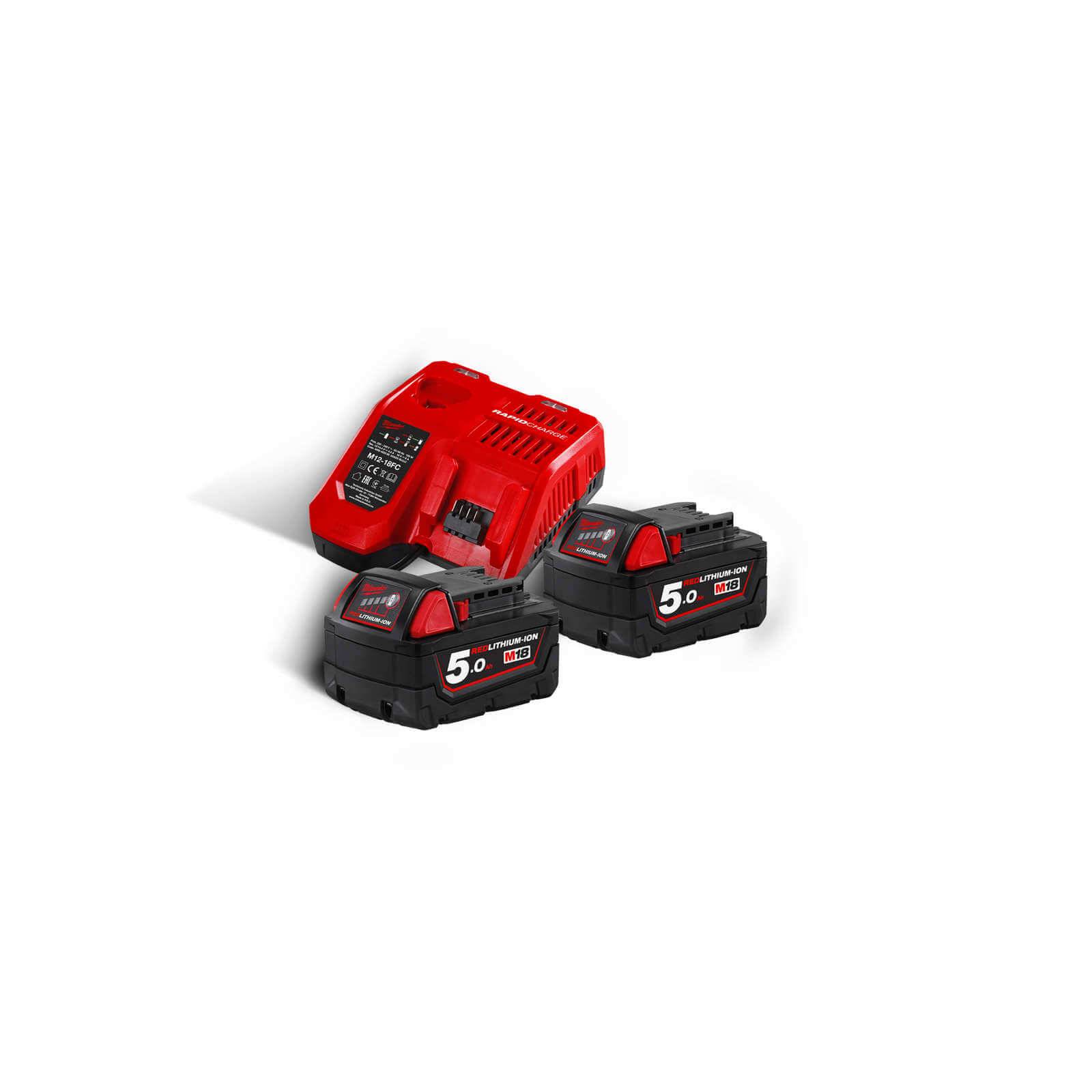 Milwaukee Akku-Starterset M18 NRG-502 18 Volt 5 Ah, 2 Akkus + Schnellladegerät