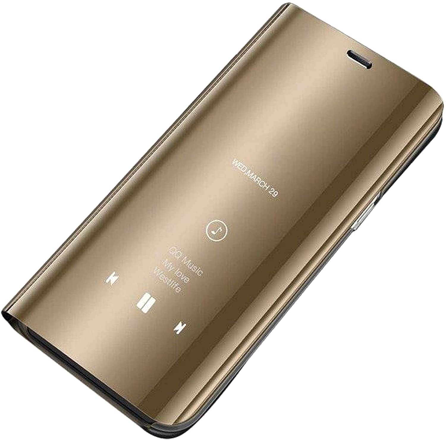 cofi1453® Smart View Spiegel Mirror Smart Cover Schale Etui kompatibel mit Huawei P Smart Pro (2019) Schutzhülle Tasche Case Schutz Clear Gold