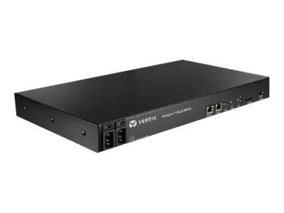 Ein schwarzes Netzwerkgerät mit der Bezeichnung „Vertiv Avocent ACS 8000