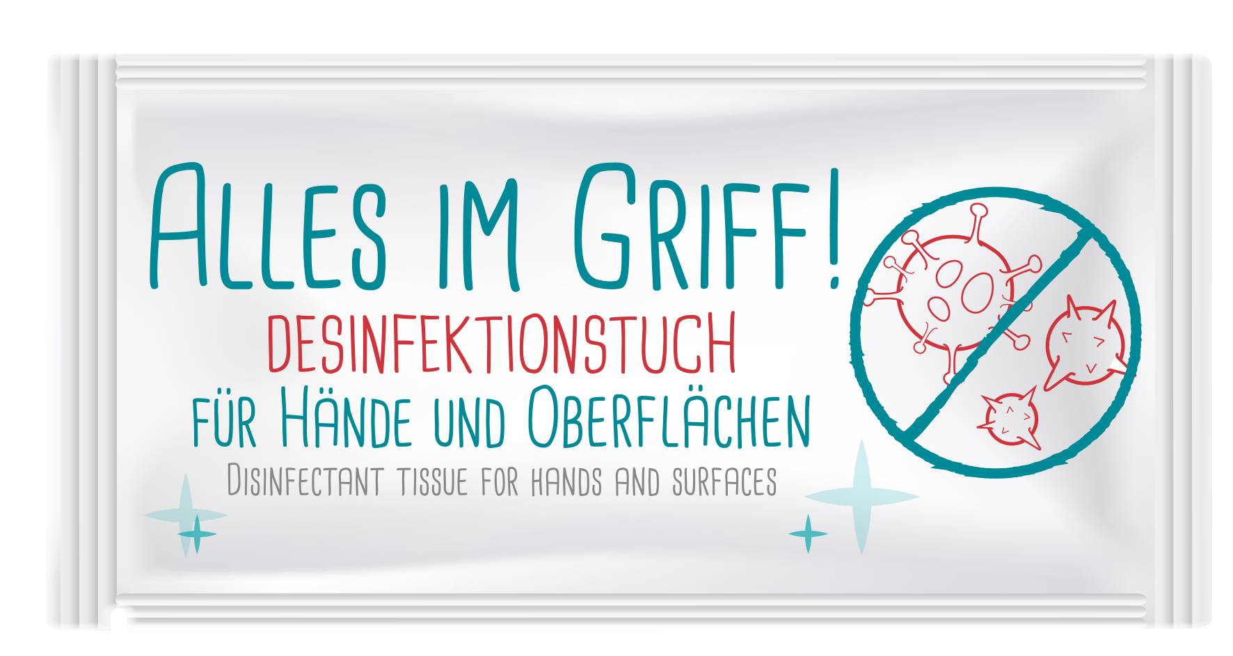 Desinfektionstücher einzeln verpackt -Alles im Griff- 2in1 für Hände und Oberflächen 1x Tuch
