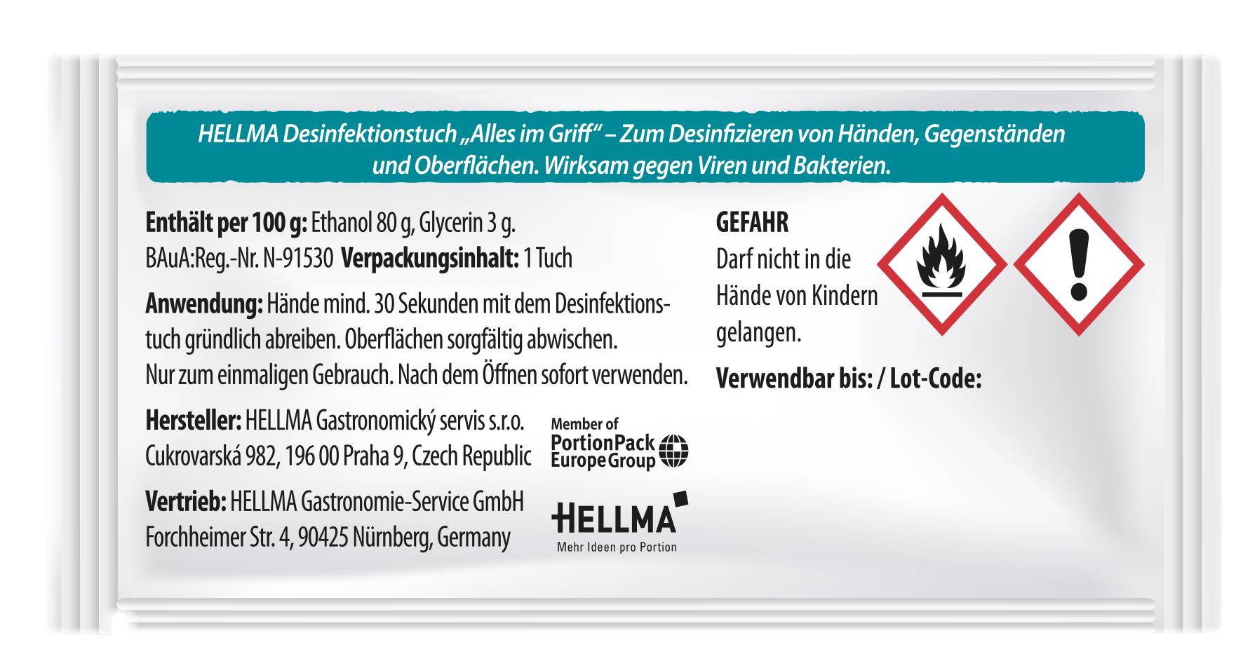 Desinfektionstücher einzeln verpackt -Alles im Griff- 2in1 für Hände und Oberflächen 1x Tuch