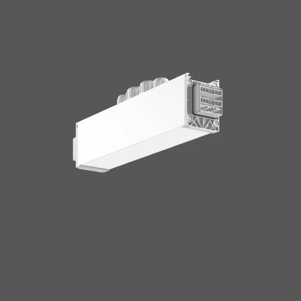 Weißer Elektrostecker oder Klemmenblock in 3D vor grauem Hintergrund dargestellt, mit freiliegenden inneren Verdrahtungsklemmen an einem Ende.