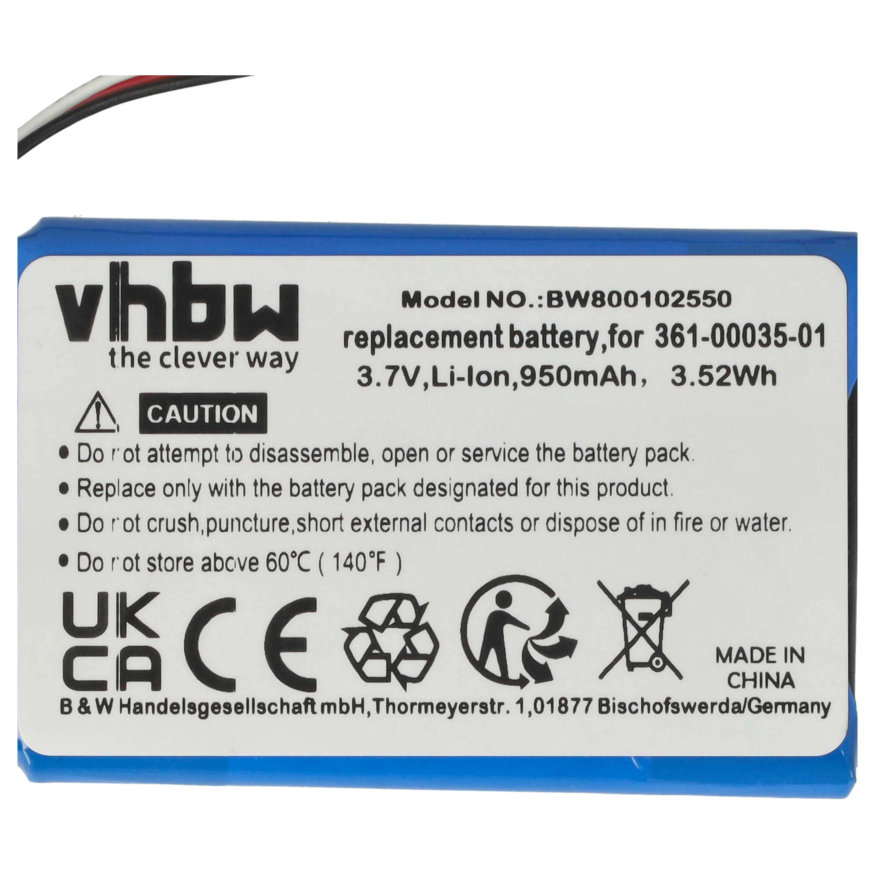 vhbw Akku Ersatz für Garmin 361-00035-01 für GPS Navigation Navi (930 mAh, 3,7 V, Li-Ion)