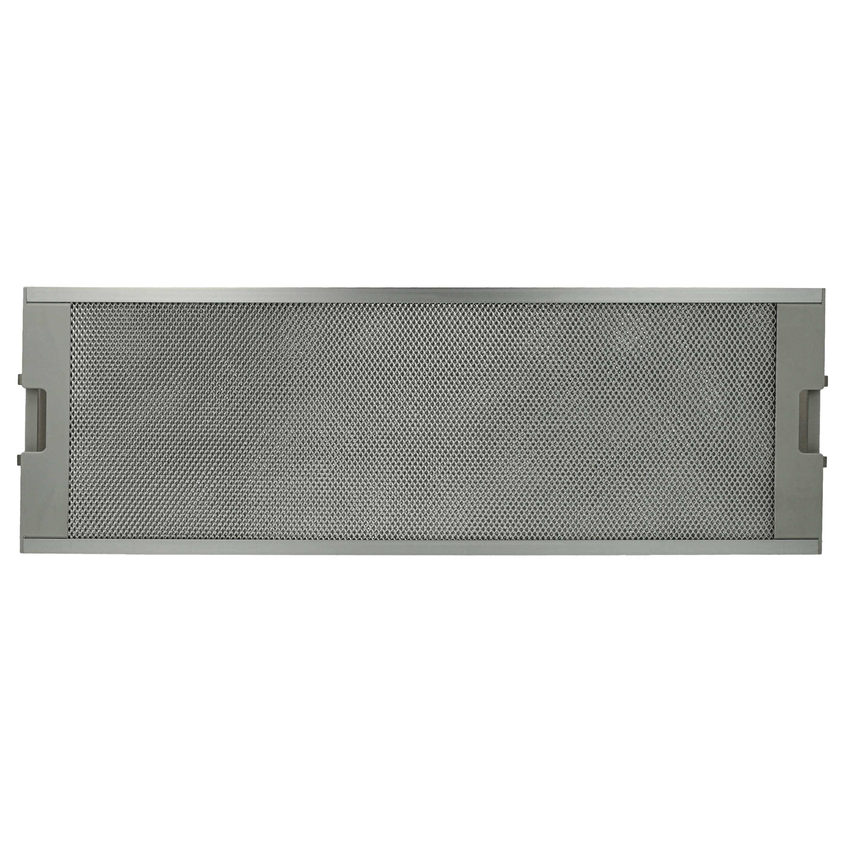 Rechteckiges graues Metallnetzfilter-Paneel mit Seitengriffen, gezeigt auf weißem Hintergrund.