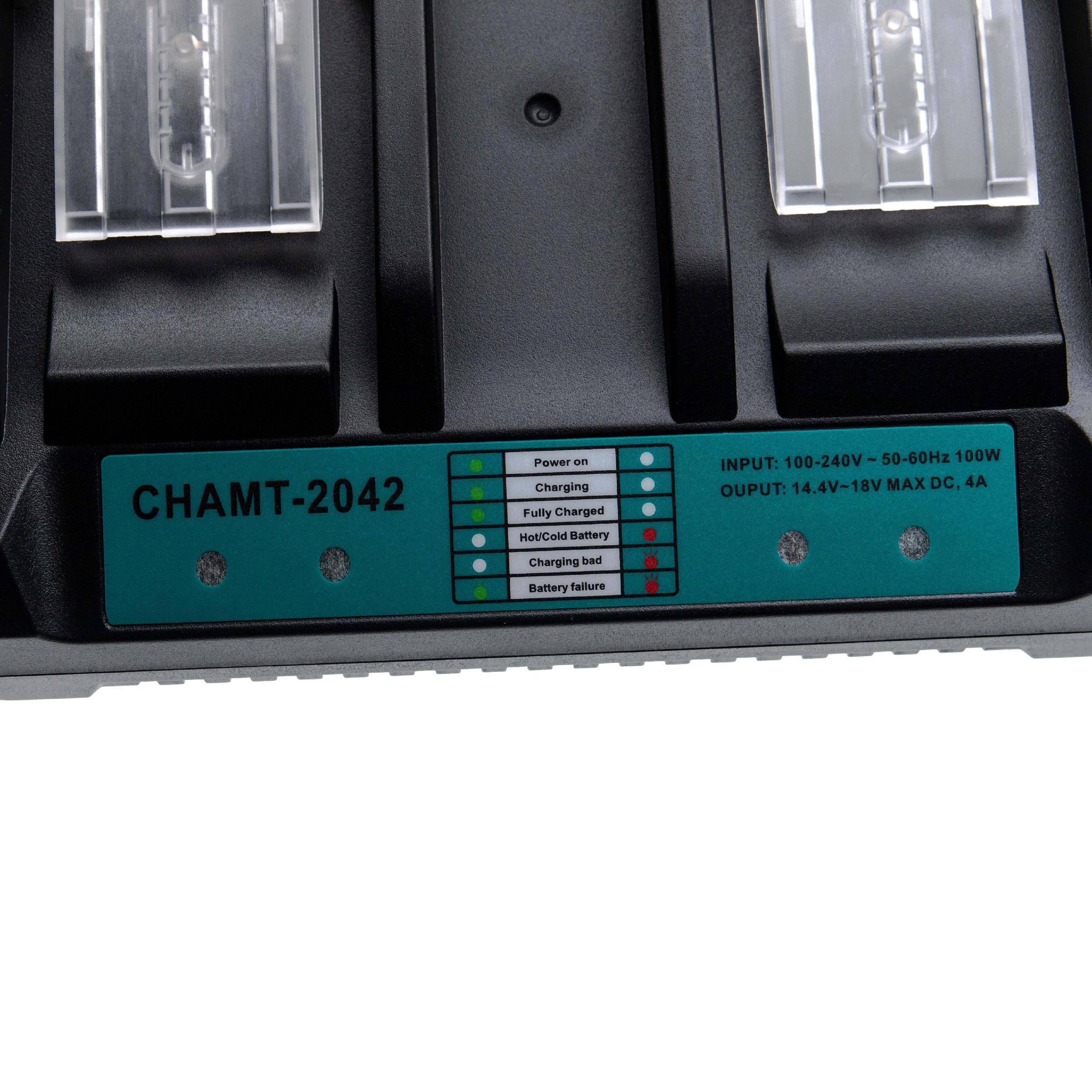 vhbw Dual-Ladegerät kompatibel mit Makita UH522DW, UH522D, UB182DRF, UH480D, UB183D, UC122DRF, UB182DZ, UC122D Werkzeug Li-Ion-Akkus