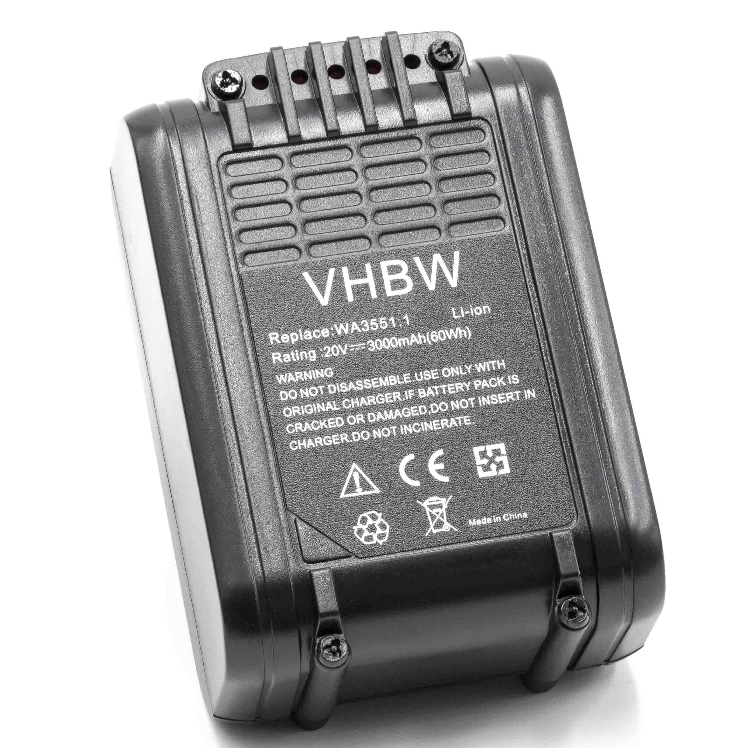 vhbw Akku kompatibel mit Worx WG540E.5, WG546, WG546E, WG546E.2, WG546E.9, WG547E.1, WG545.1, WG547E Werkzeug (3000 mAh, Li-Ion, 20 V)