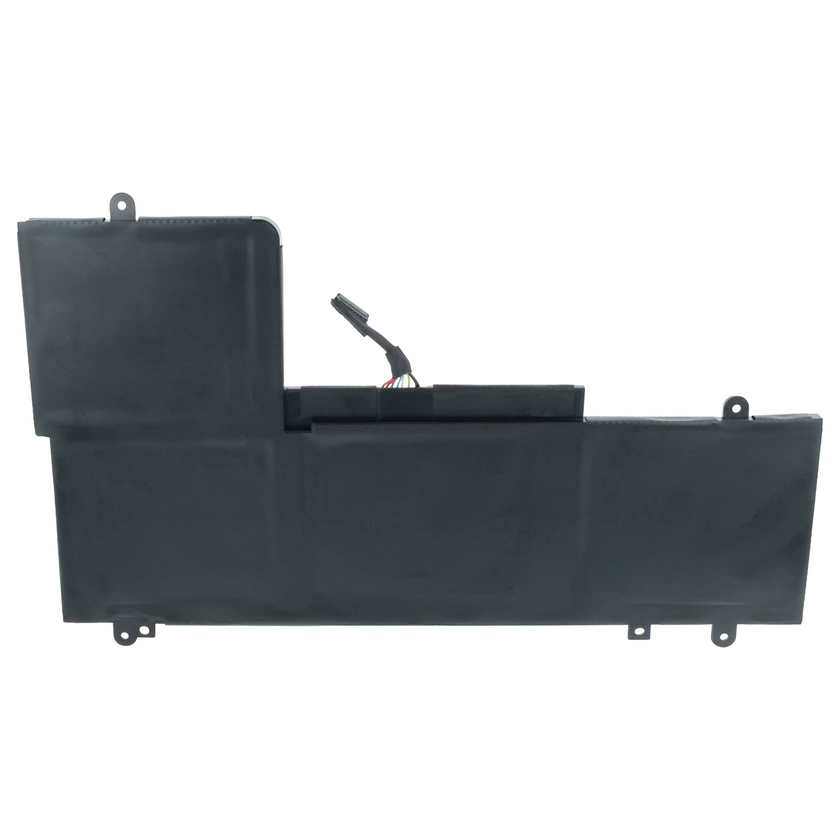 Eine schwarze Laptop-Batterie mit rechteckiger Form und Anschlusskabel oben, ausgelegt zur Installation in einem kompatiblen Gerät.