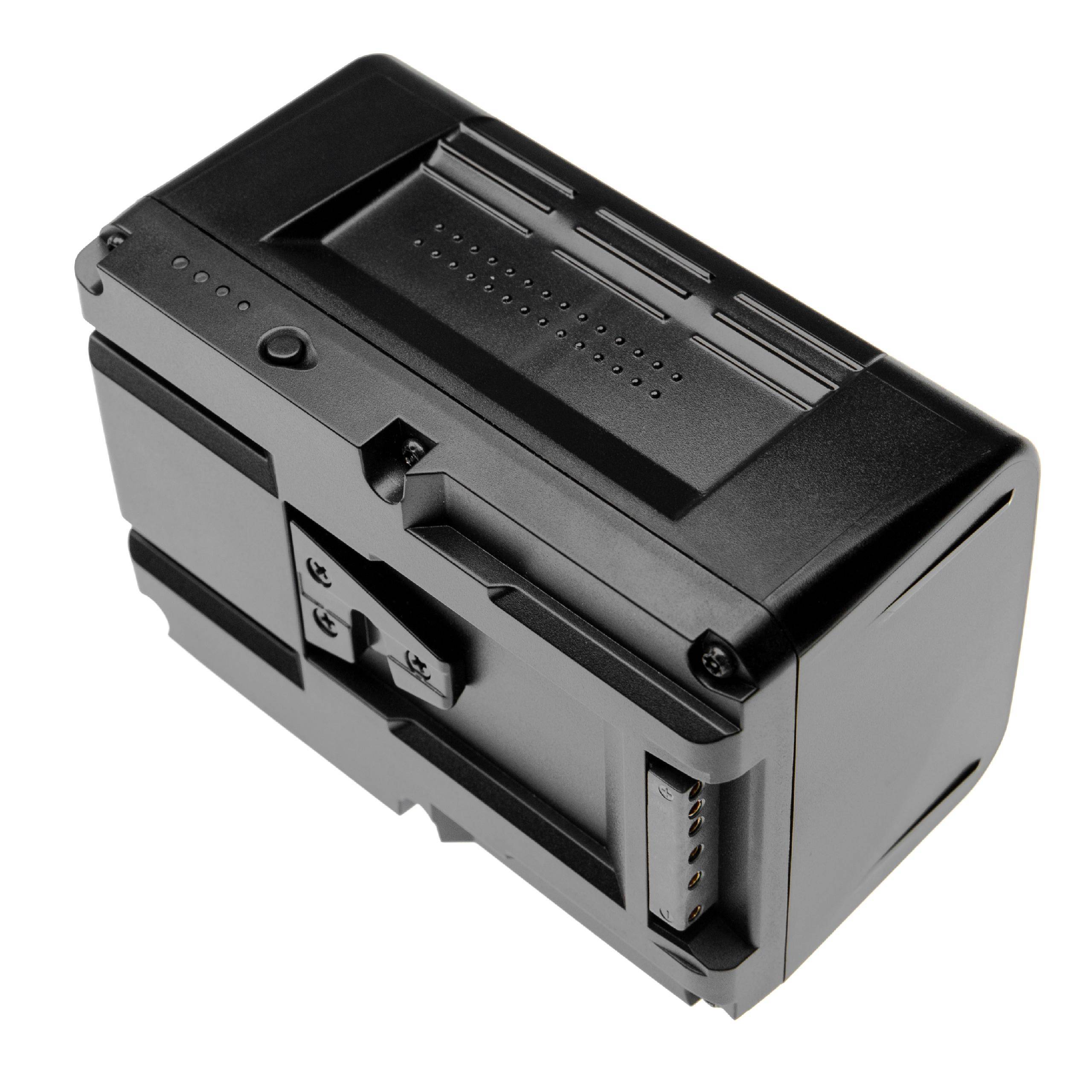 Eine schwarze, rechteckige, wiederaufladbare Batterie mit Anschllussklemmen an der Seite, konzipiert für die Verwendung in elektronischen oder Videogeräten.