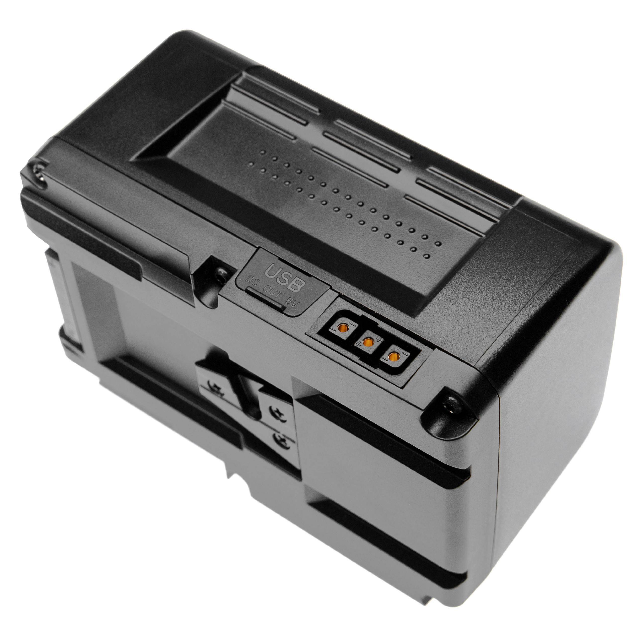 Ein schwarzes wiederaufladbares Akkupack mit USB-Anschlüssen oben, das für die Verwendung mit elektronischen Geräten konzipiert ist.