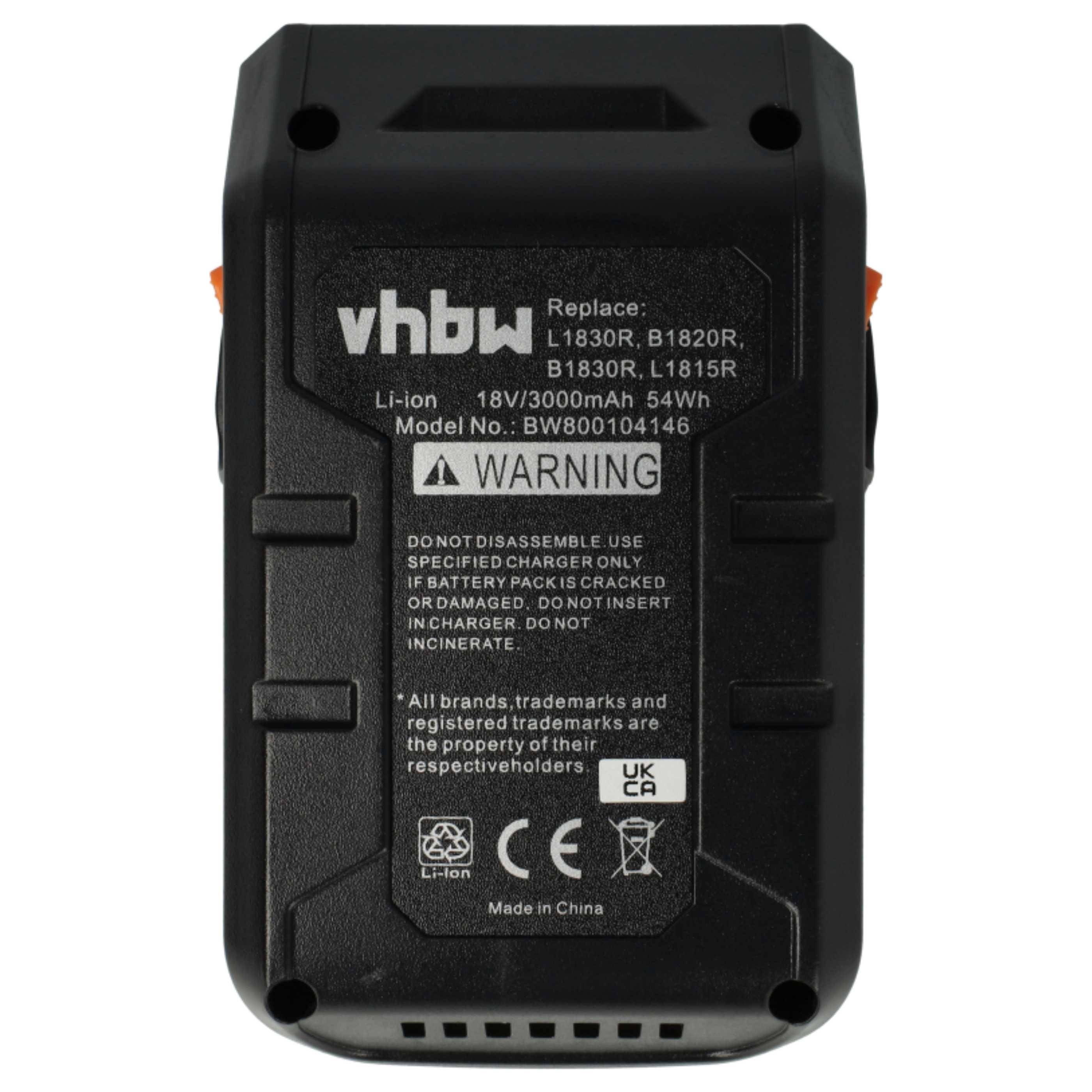vhbw 3x Akku Ersatz für AEG L1850R, L1850R-X4, L1890RHD, L1860R-X4, L1860RHD für Elektrowerkzeug (3000 mAh, Li-Ion, 18 V)