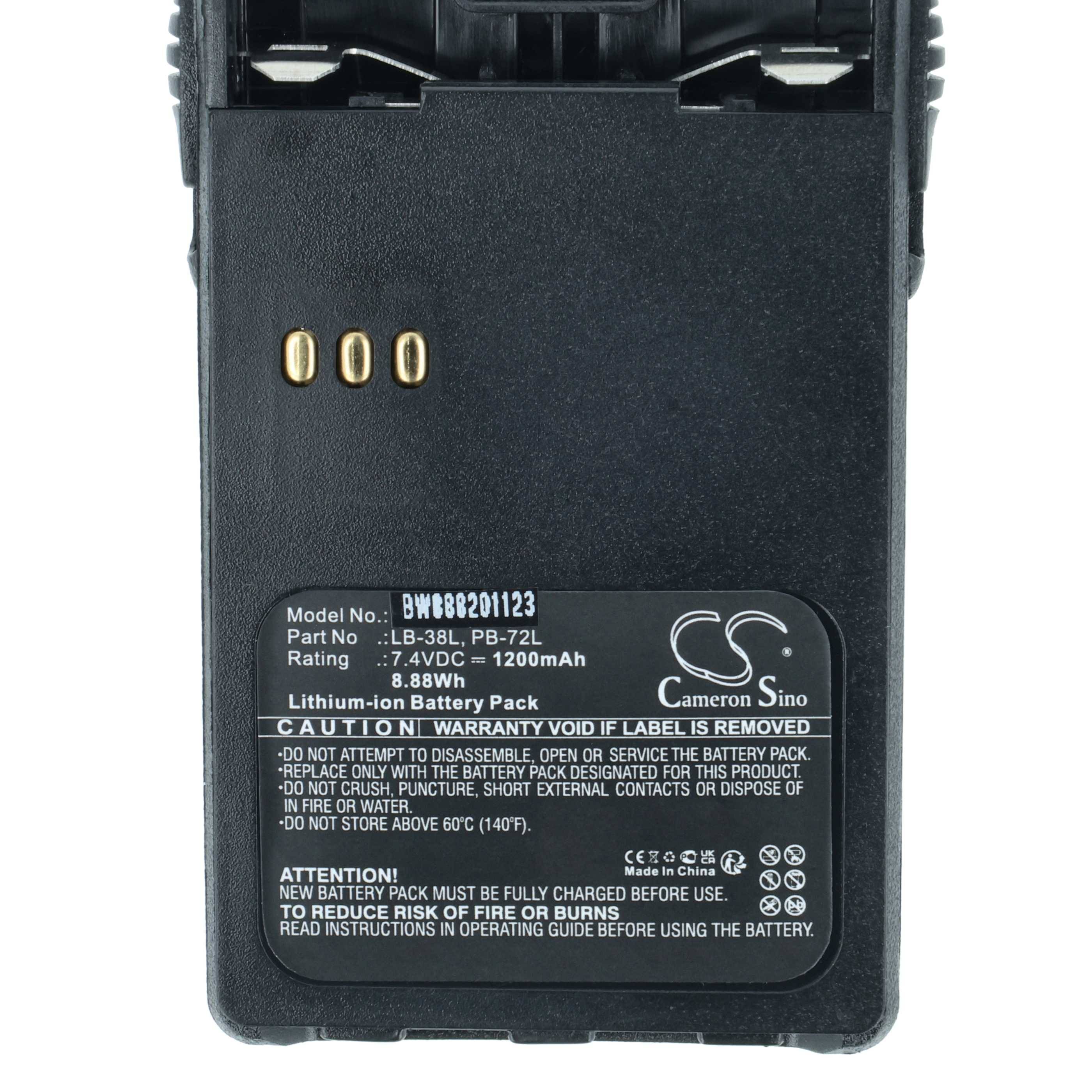 Lithium-Ionen-Akkupack mit Bezeichnung 'Cameron Sino', Modell BW98L201123, 1200mAh, 8,88Wh, 7,4V, mit Sicherheitshinweisen und Warnungen.