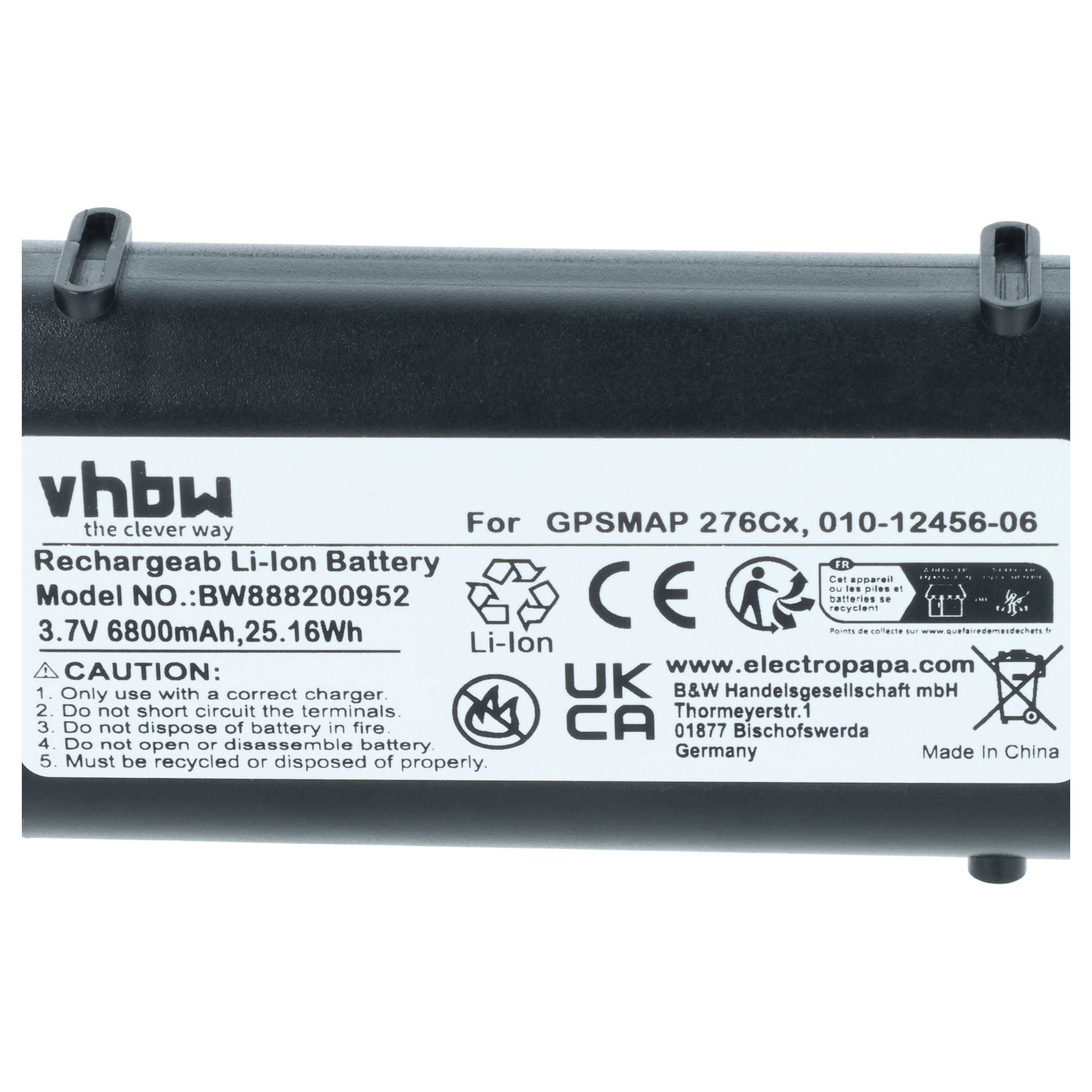 vhbw Akku kompatibel mit Garmin GPSMap 276Cx GPS Tracker, Navigationsgeräte (6800 mAh, 3,7 V, Li-Ion)