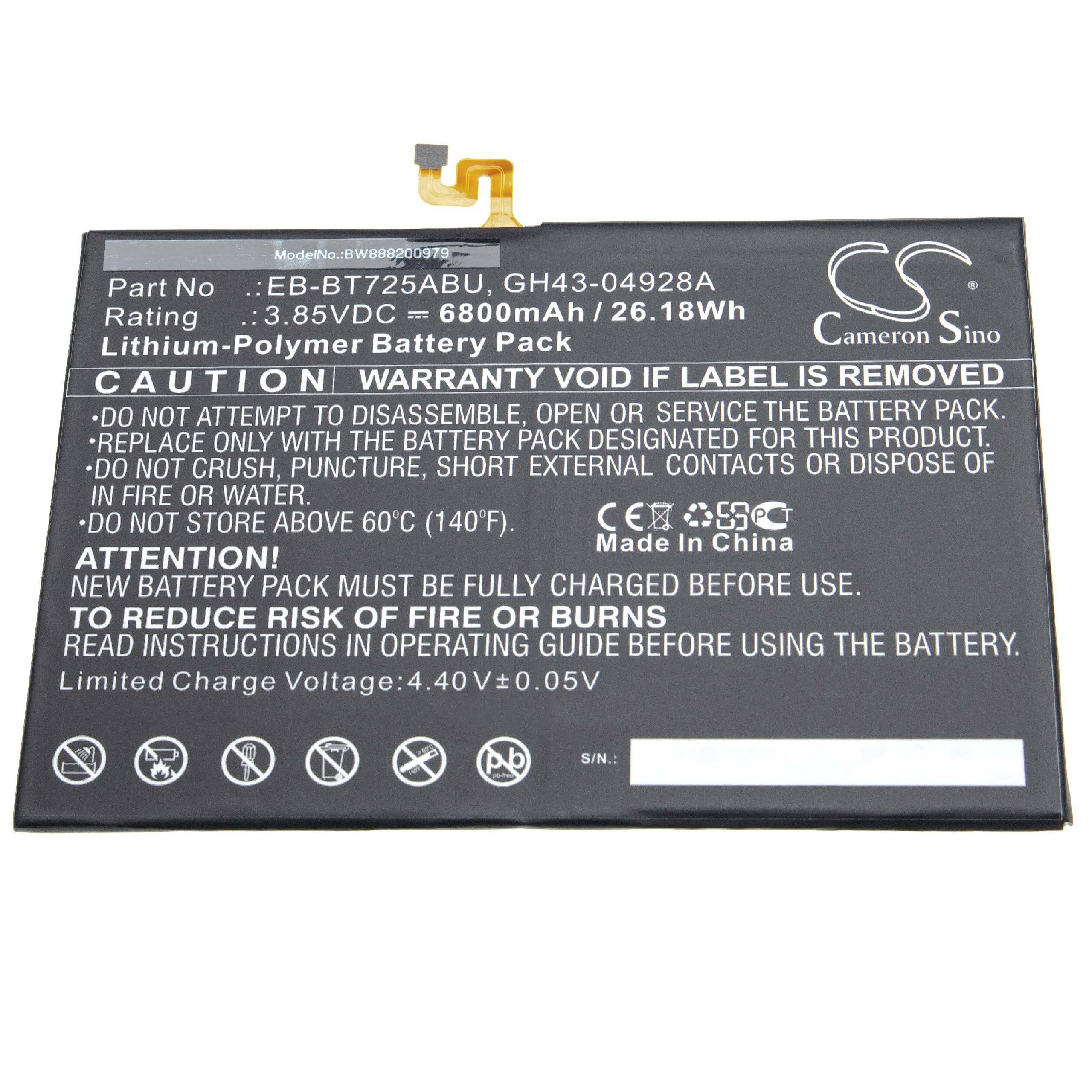 vhbw Akku Ersatz für Samsung EB-BT725ABU, GH43-04928A für Tablet Pad (6800 mAh, 3,85 V, Li-Polymer)