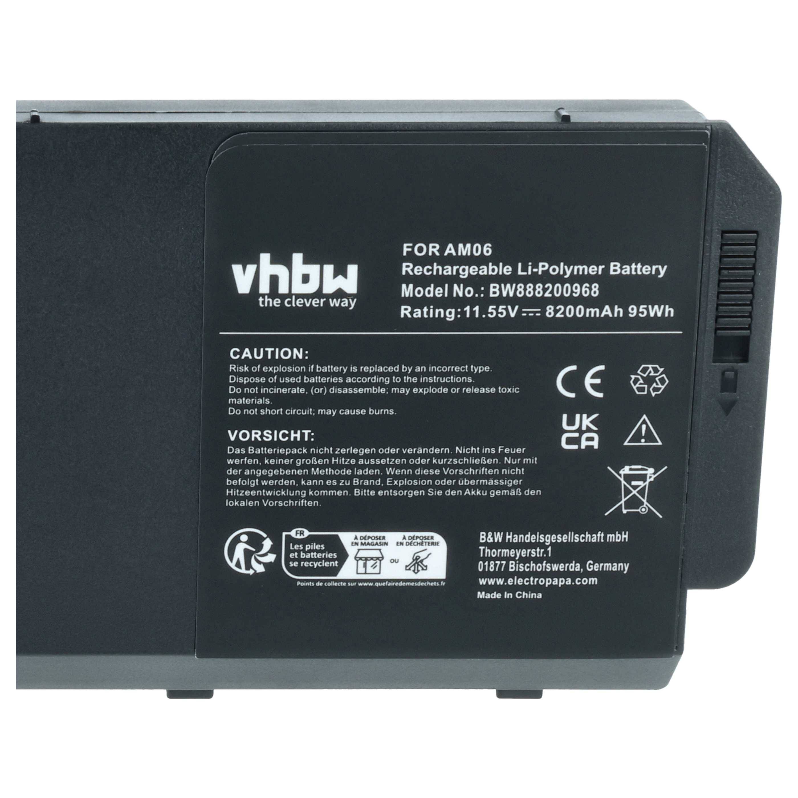 vhbw Akku kompatibel mit HP ZBook 17 G5, 17 G5 2ZC44EA, 17 G5 2ZC45EA, 17 G5 2ZC46EA Notebook (8200 mAh, 11,55 V, Li-Ion)