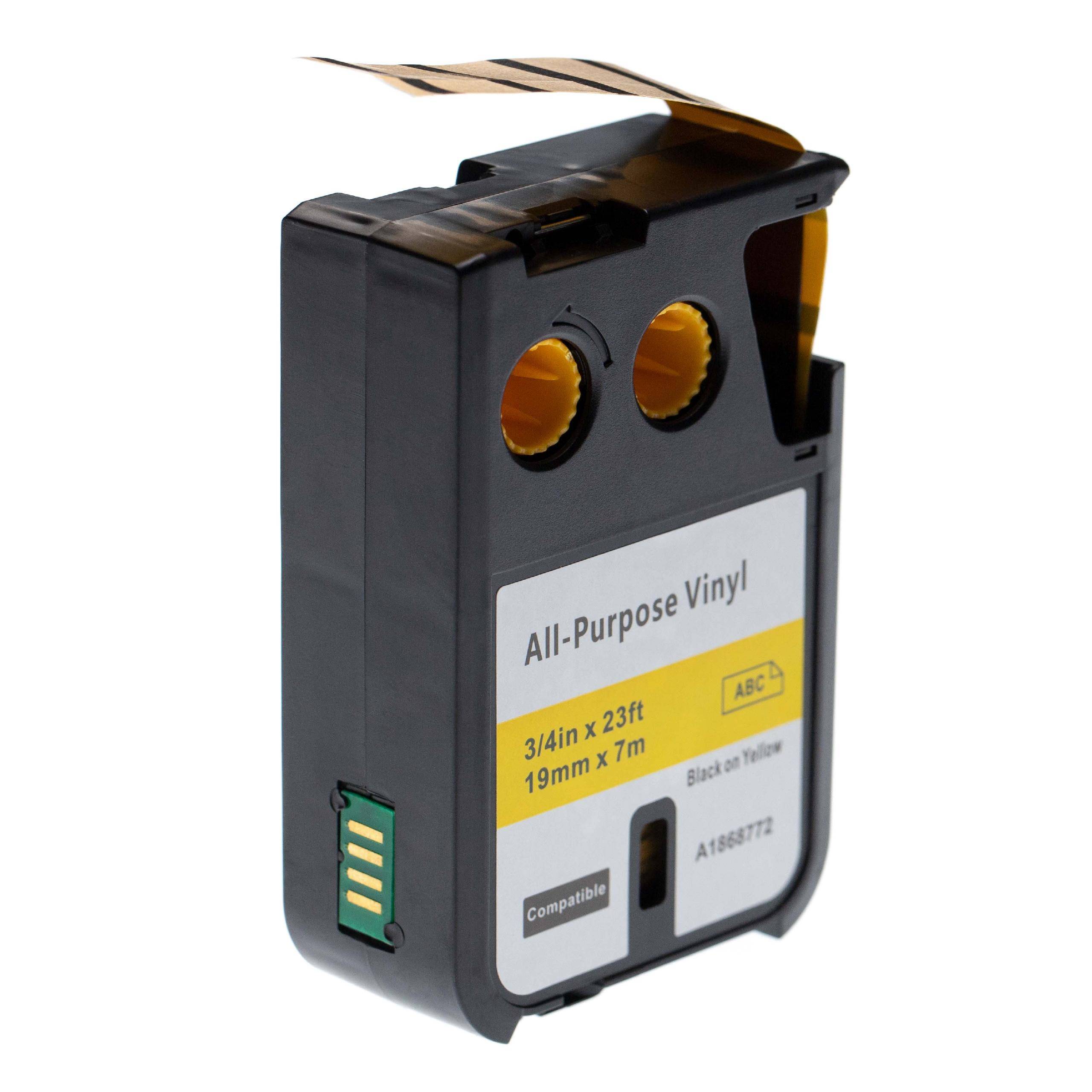 vhbw Schriftband-Kassette kompatibel mit Dymo XTL 500 Series, 300 Series Etiketten-Drucker 7m x 19mm Schwarz auf Gelb, Vinyl