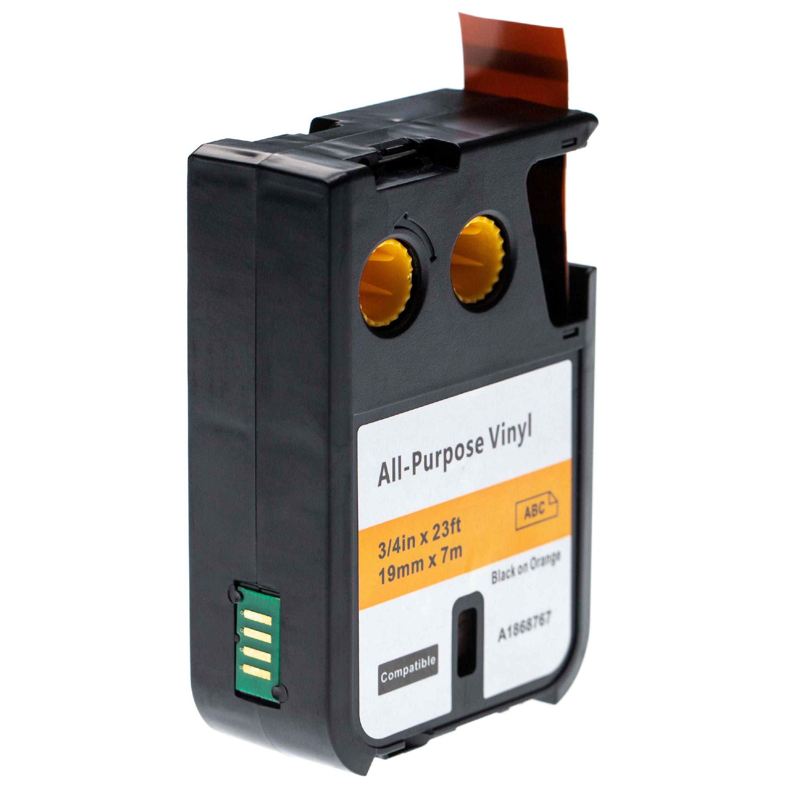vhbw Schriftband-Kassette kompatibel mit Dymo XTL 500 Series, 300 Series Etiketten-Drucker 7m x 19mm Schwarz auf Orange, Vinyl