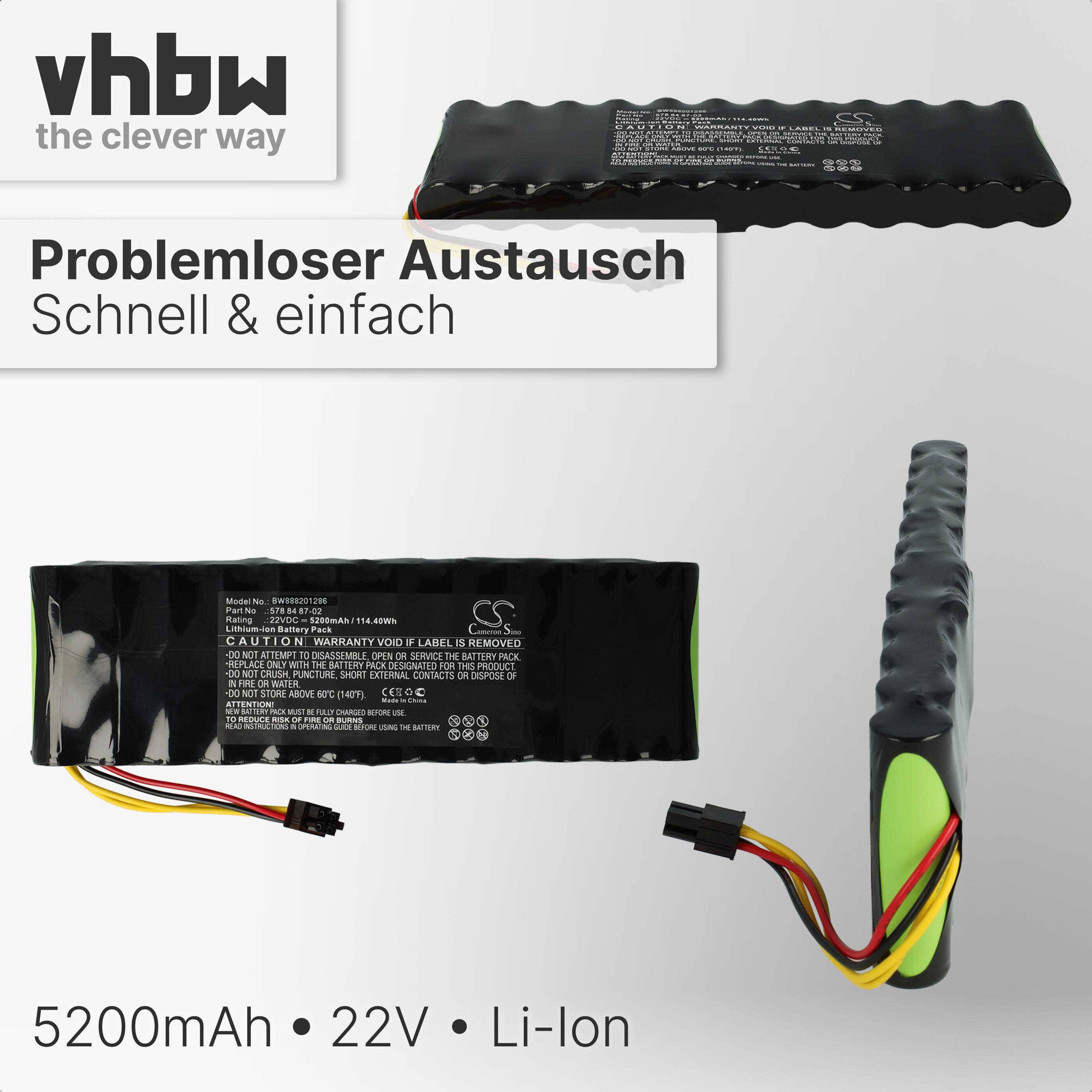 vhbw Akku kompatibel mit Husqvarna Automower 265 ACX, 265 ACX 2012, 265 ACX 2013 Rasenroboter Rasenmäher (5200mAh, 22,2V, Li-Ion)