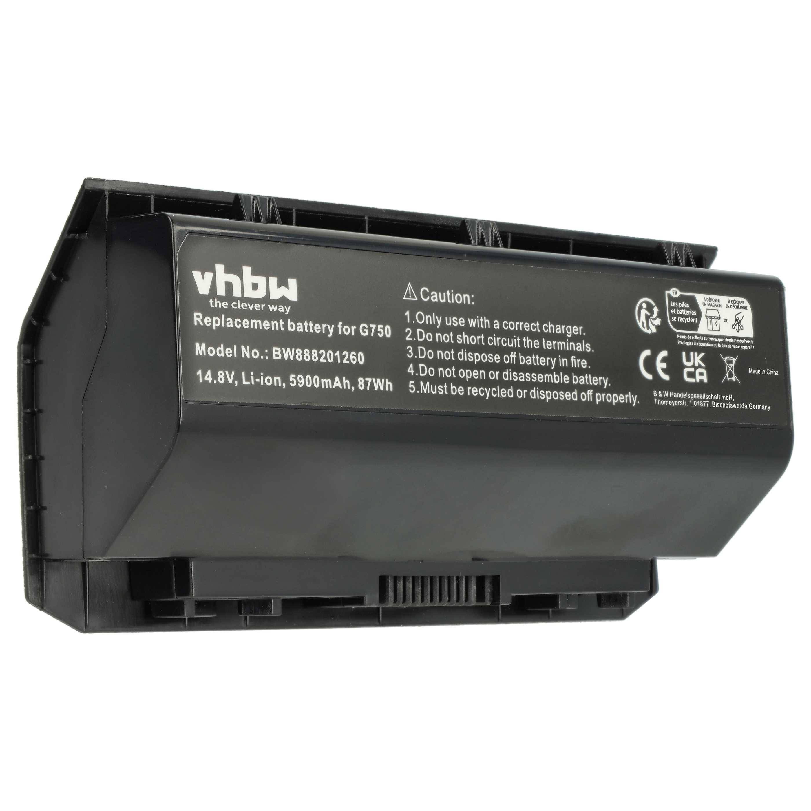 vhbw Akku kompatibel mit Asus G750J, G750JX, G750JZ, G750JS, G750JH, G750JW, G750JM Notebook (5900 mAh, 14,8 V, Li-Polymer)