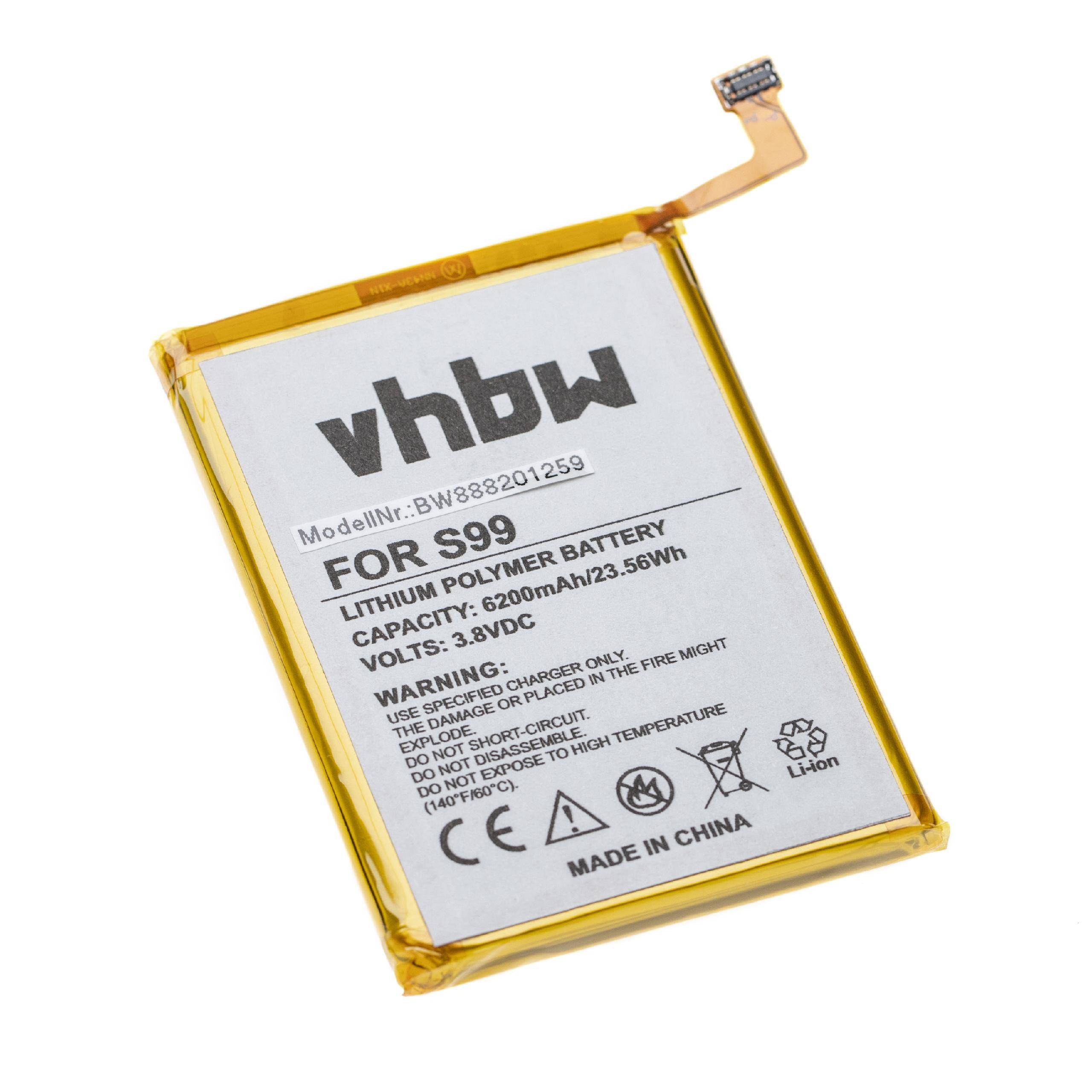 vhbw Akku kompatibel mit HomTom S99 Handy Smartphone Telefon (6200mAh, 3,8V, Li-Polymer)