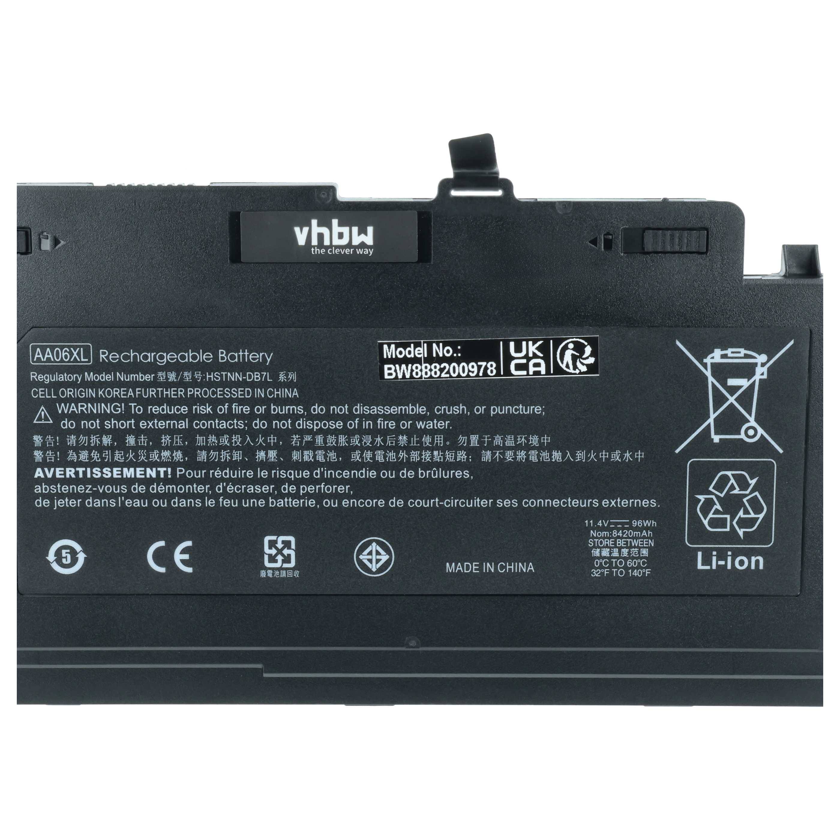 vhbw Akku kompatibel mit HP ZBook 17 G4 Mobile Workstation, 17 G4-1RR26ES, 17 G4-2ZC18ES, 17 G4 Notebook (8300 mAh, 11,4 V, Li-Ion)