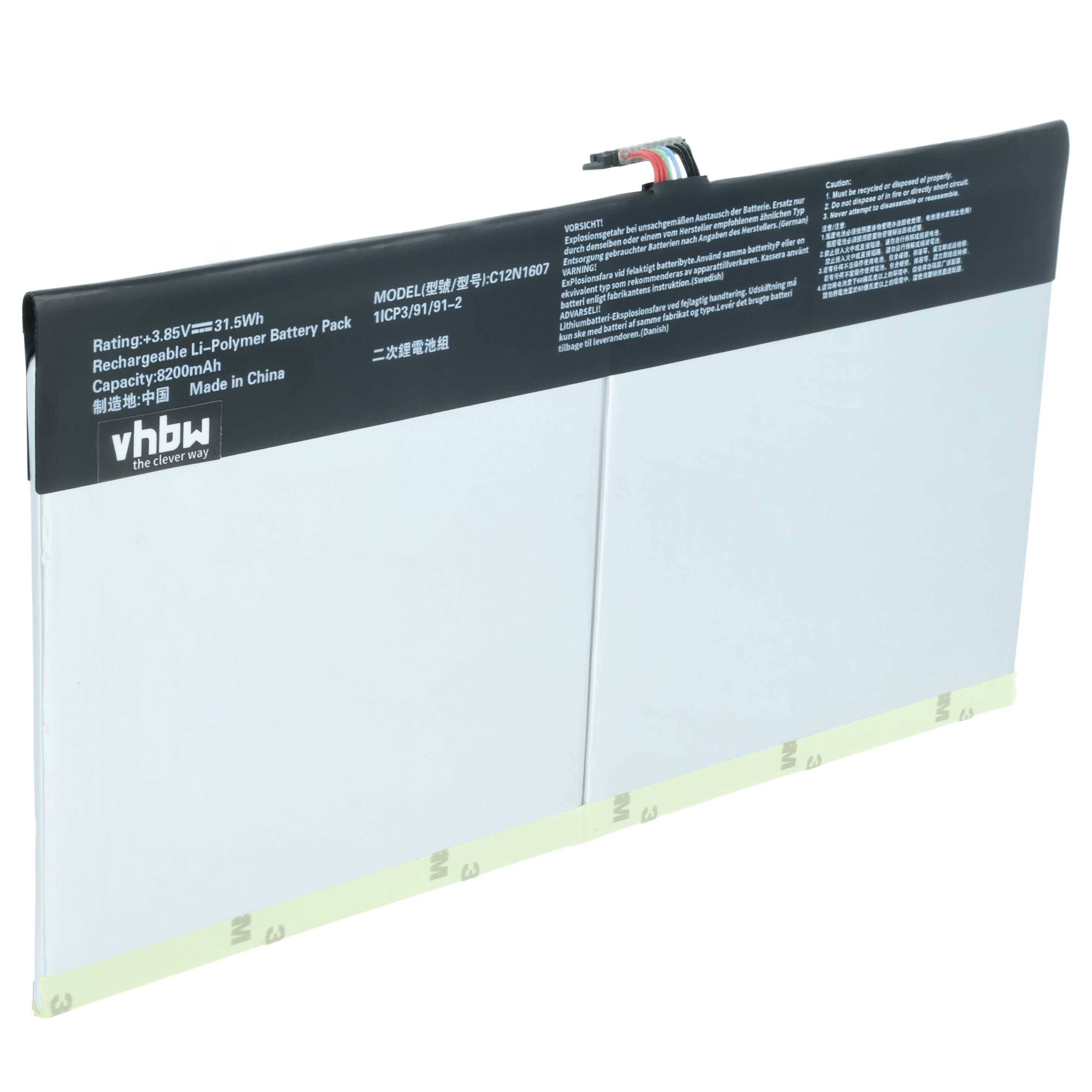vhbw Akku Ersatz für Asus 0B200-02230100 | 0B200-02230000, C12N1607 für Tablet Pad (8200 mAh, 3,85 V, Li-Polymer)