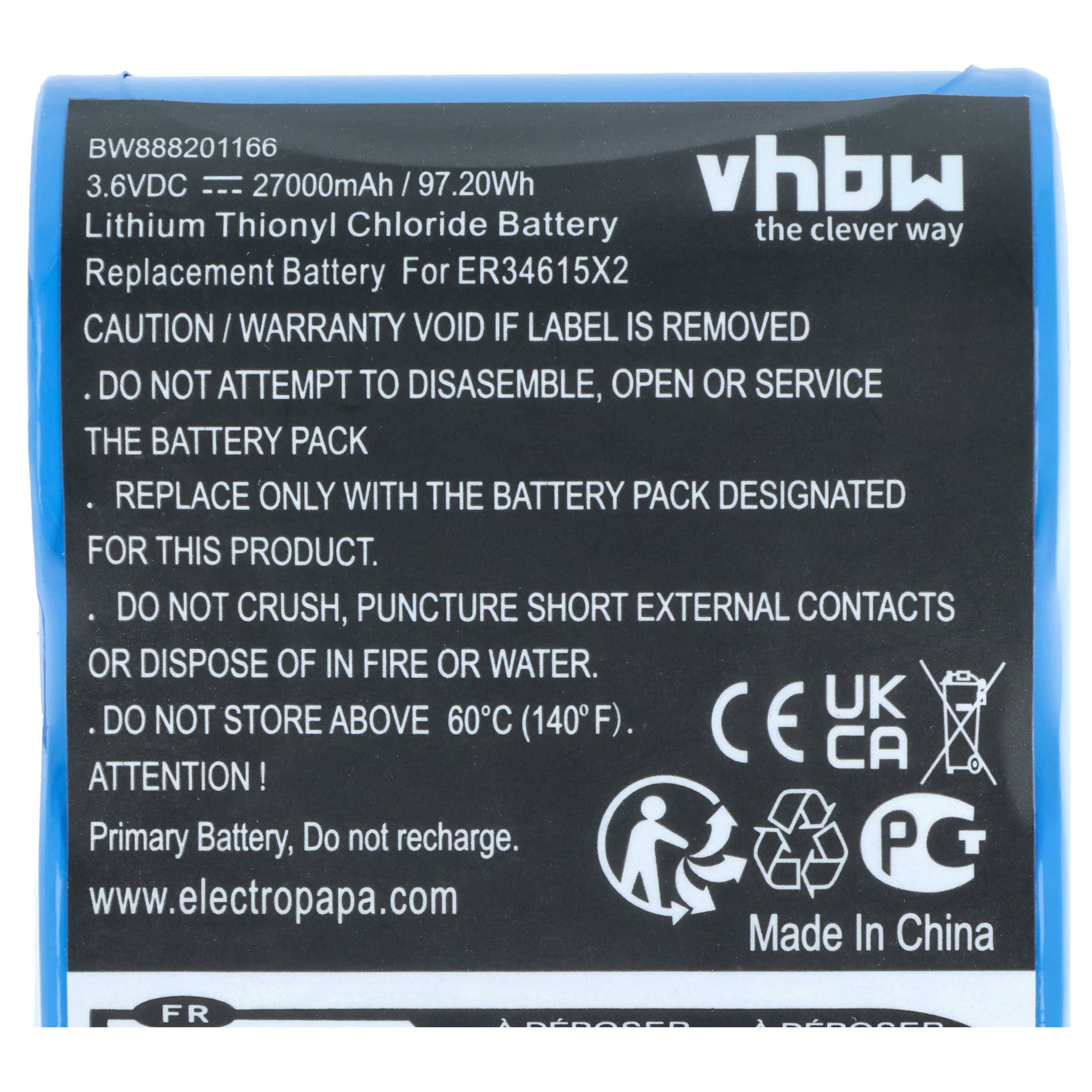 vhbw Batterie kompatibel mit Siemens MAG 8000 Messgerät (27000mAh, 3,6V, Li-MnO2)